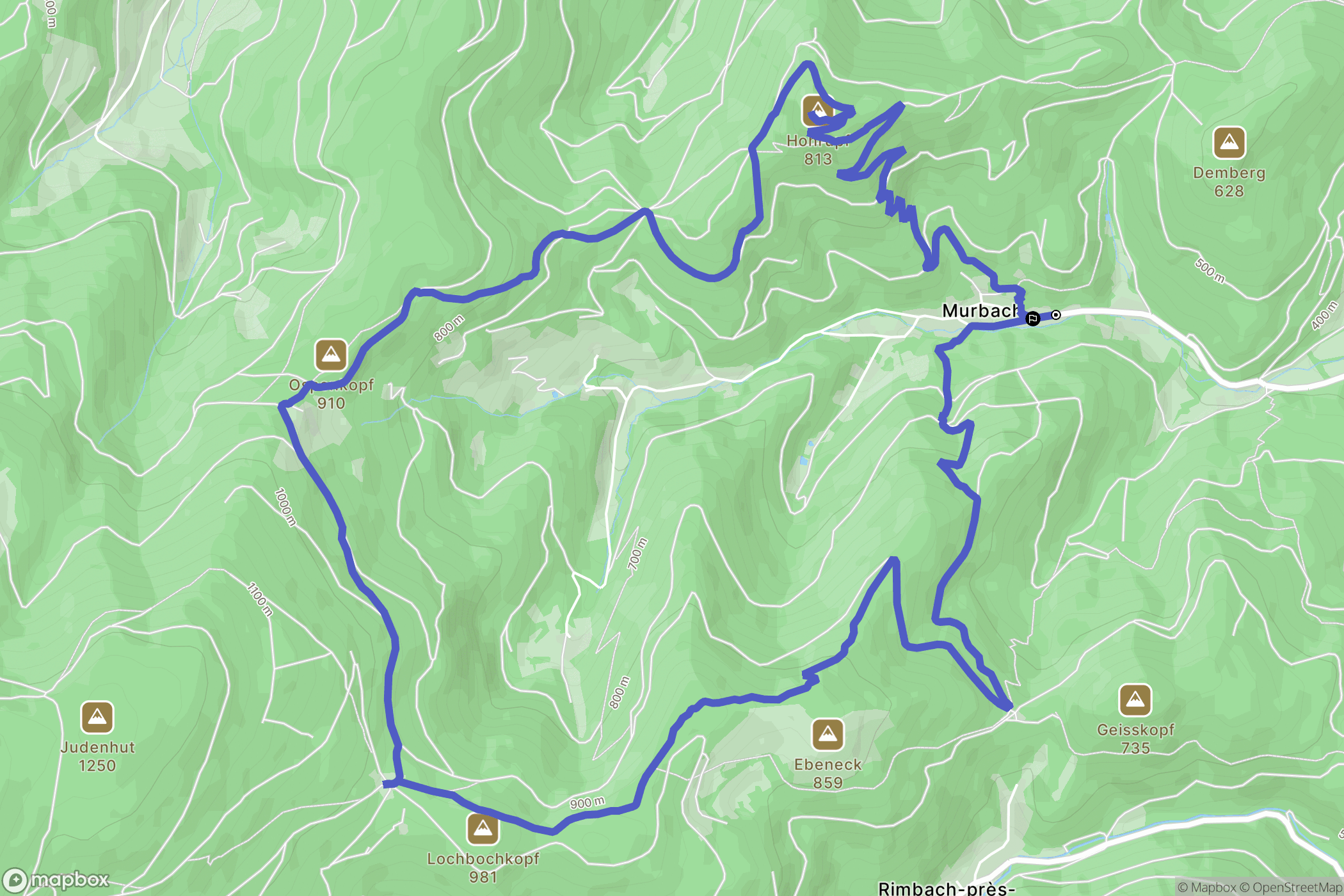 Murbach : carte du parcours de randonnée - France