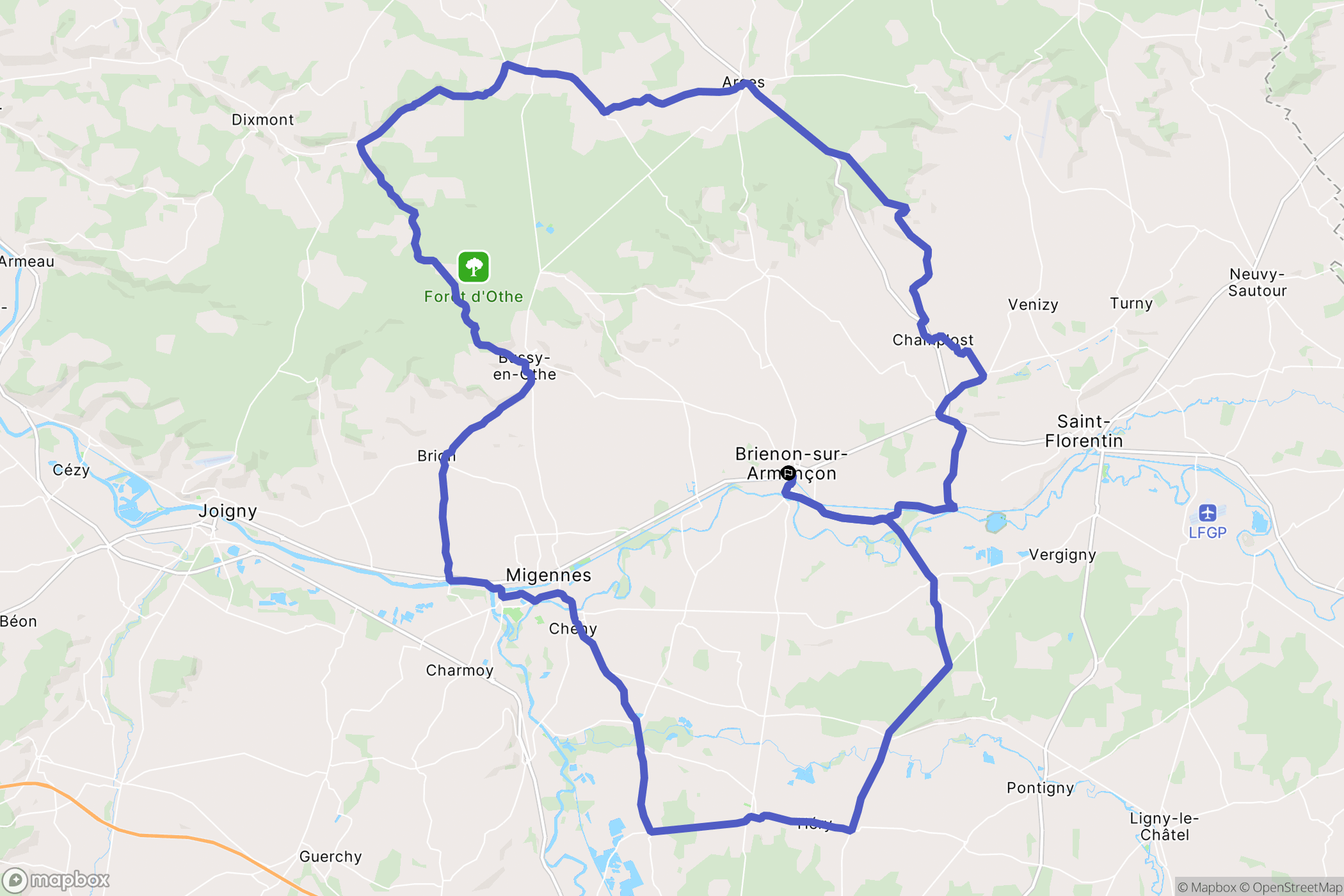 Brienon-sur-Armançon : carte du parcours de randonnée - France