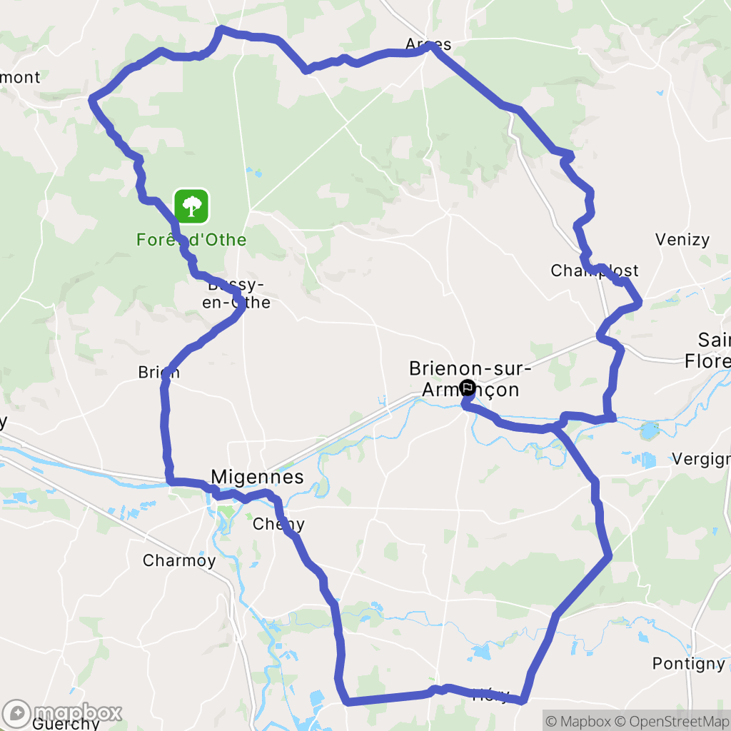 Brienon-sur-Armançon : carte du parcours de randonnée - France