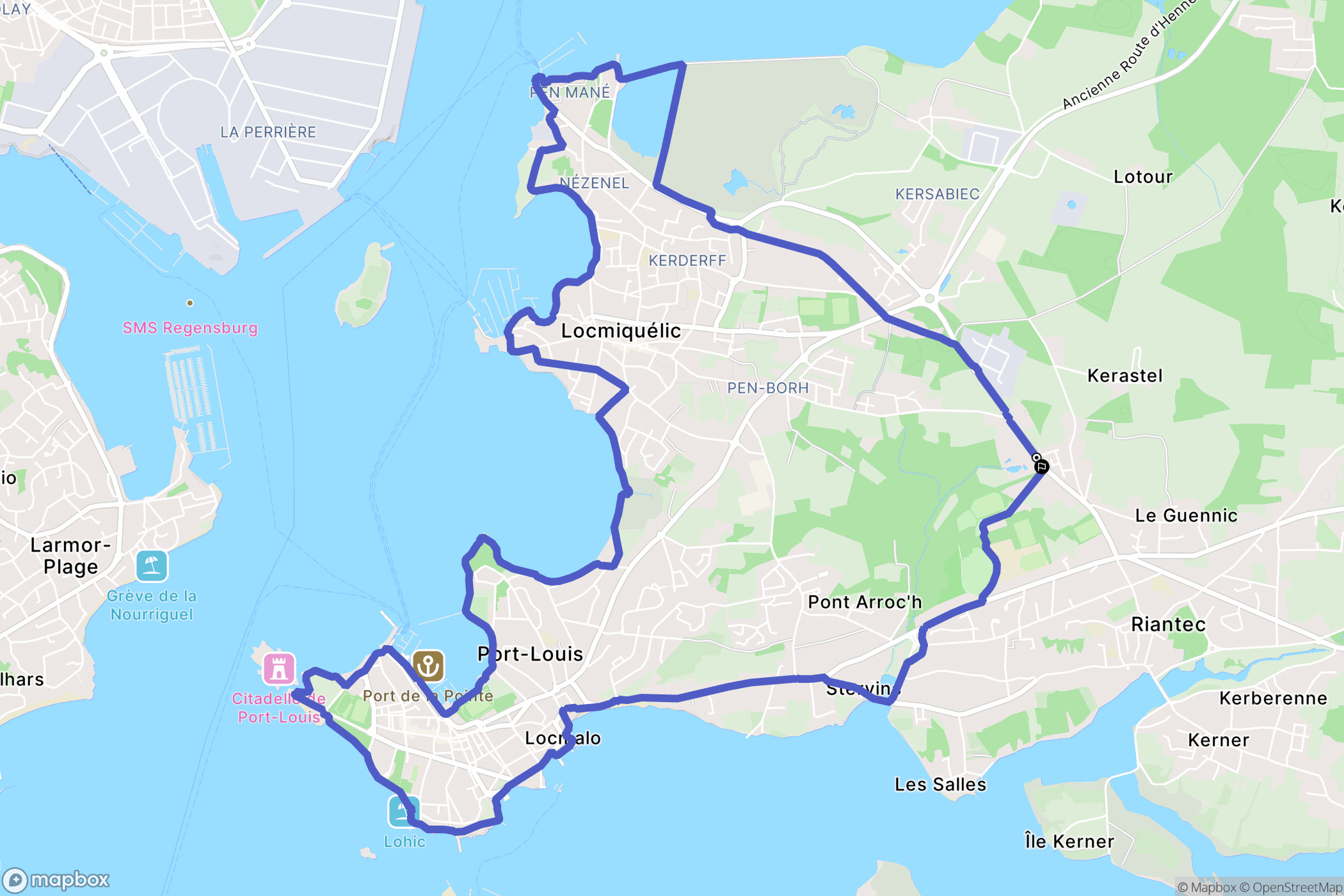 Riantec : carte du parcours de randonnée - France