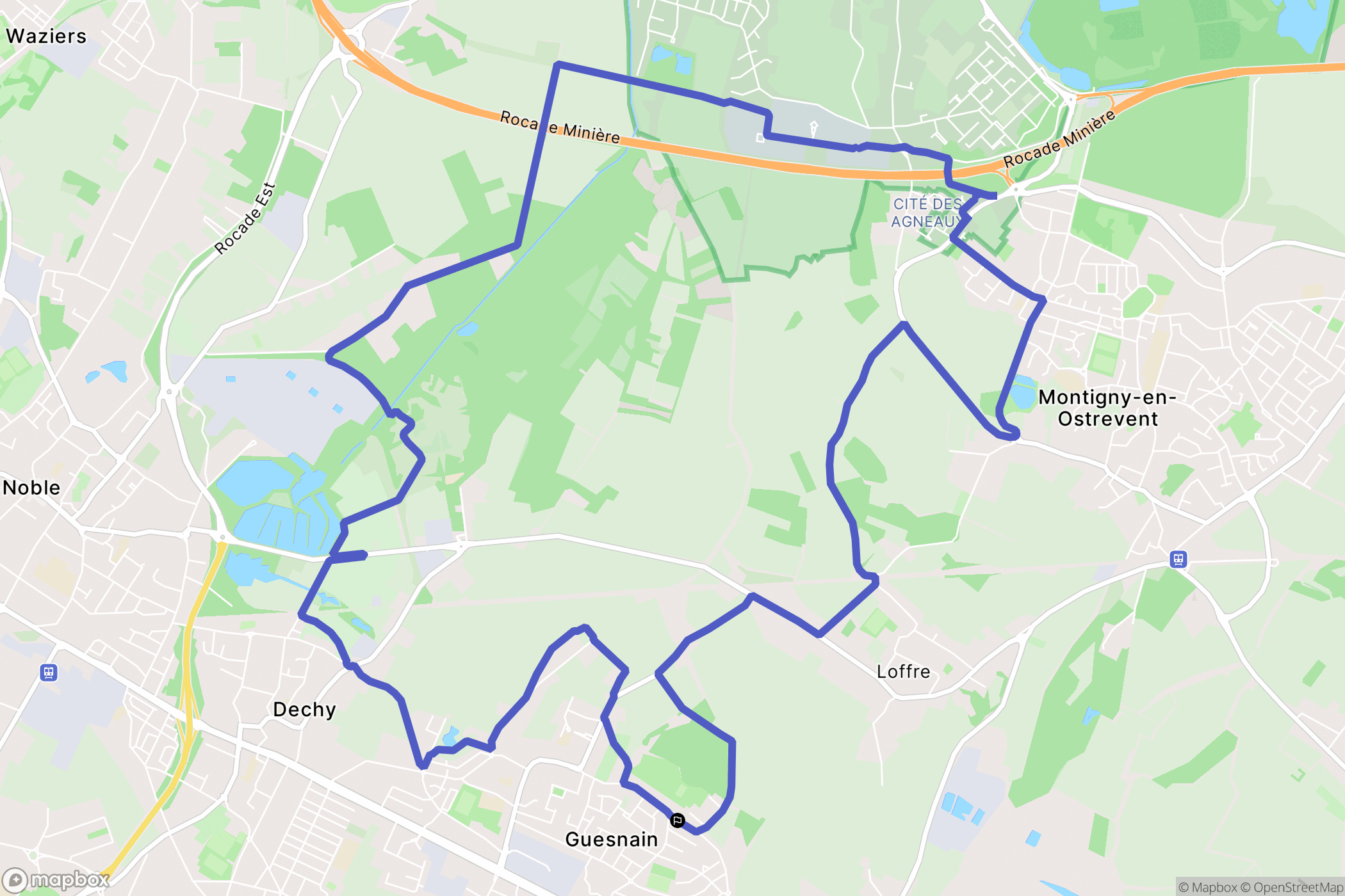 Guesnain : carte du parcours de randonnée - France