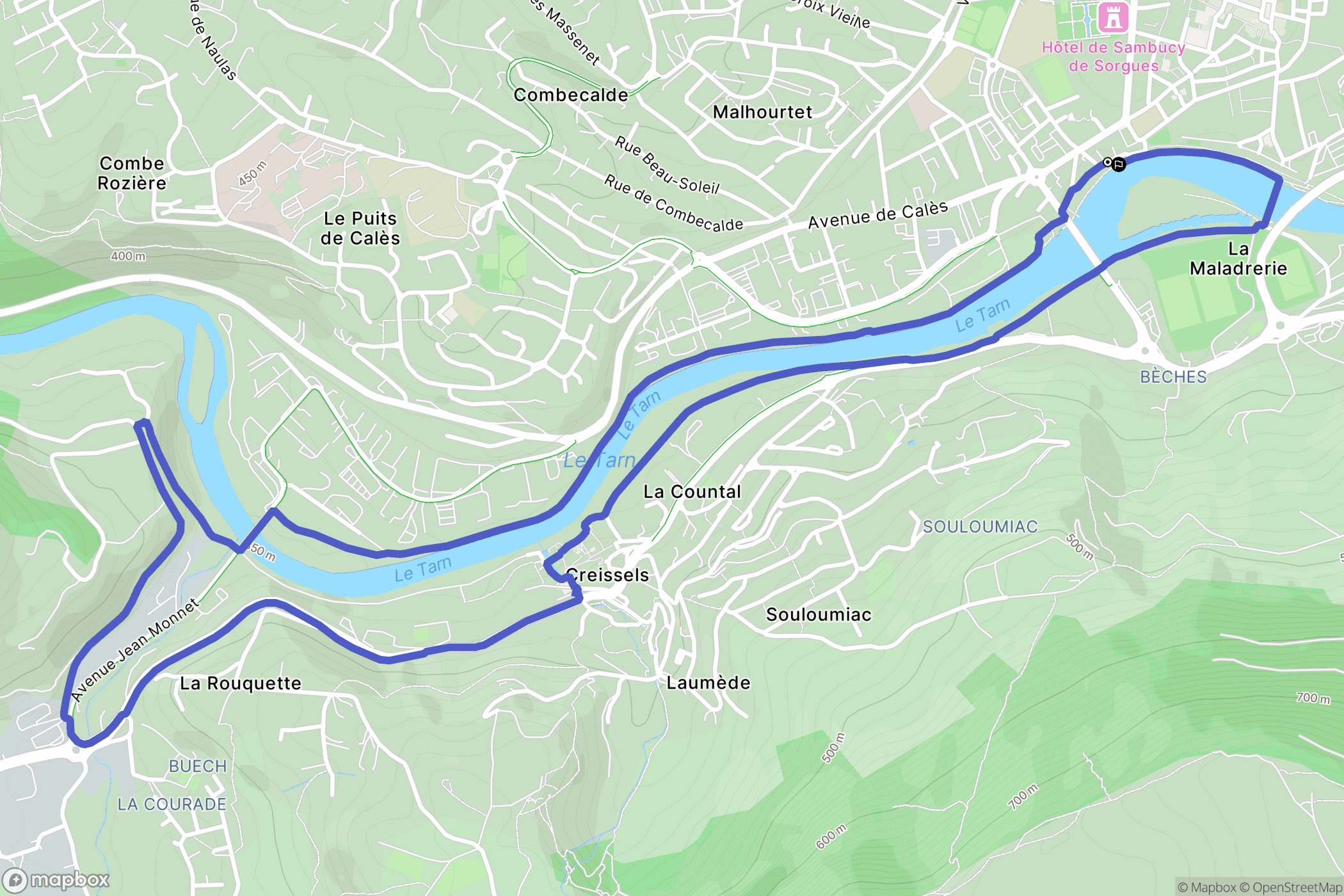 Millau : carte du parcours de randonnée - France