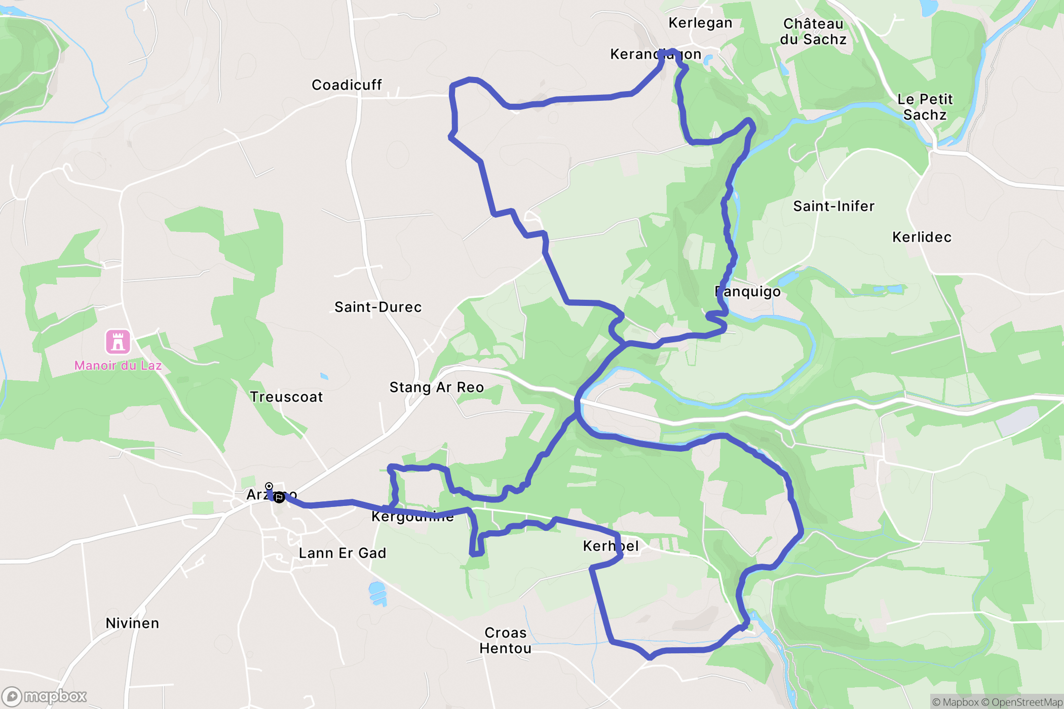 Arzano : carte du parcours de randonnée - France