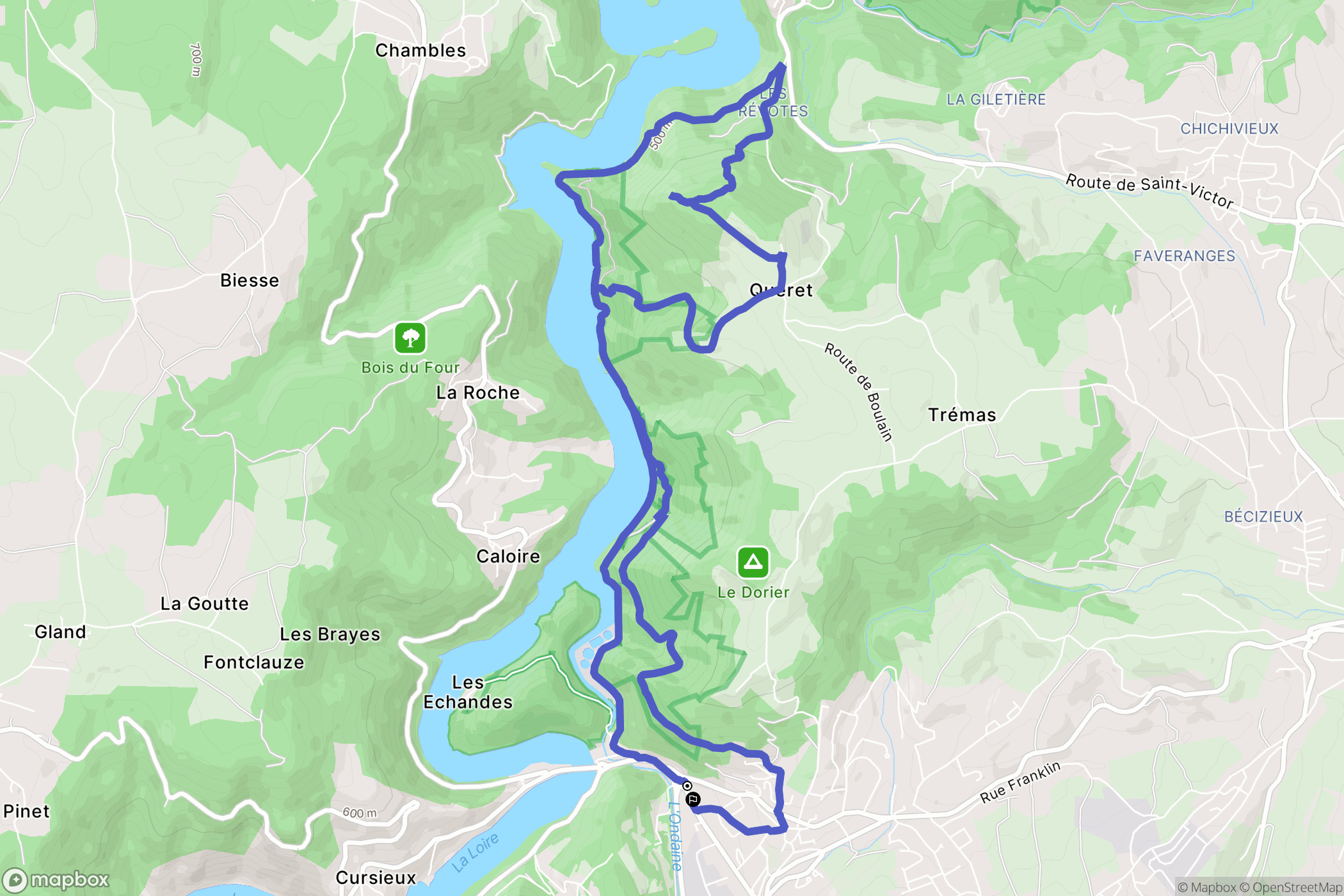 Unieux : carte du parcours de randonnée - France
