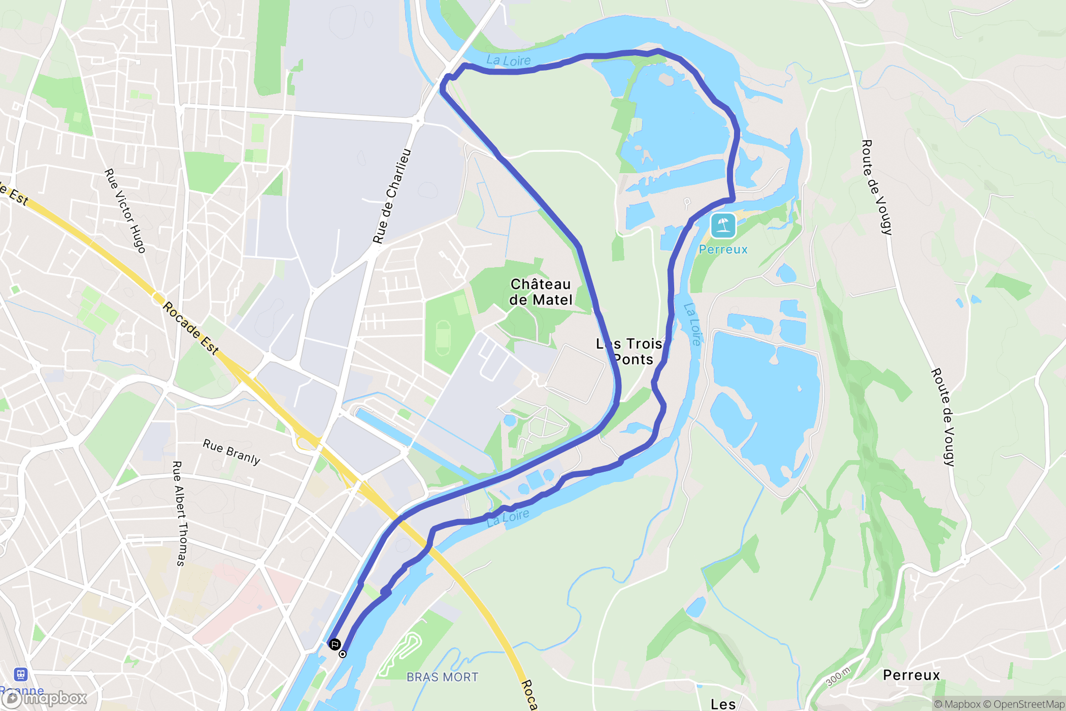 Roanne : carte du parcours de randonnée - France