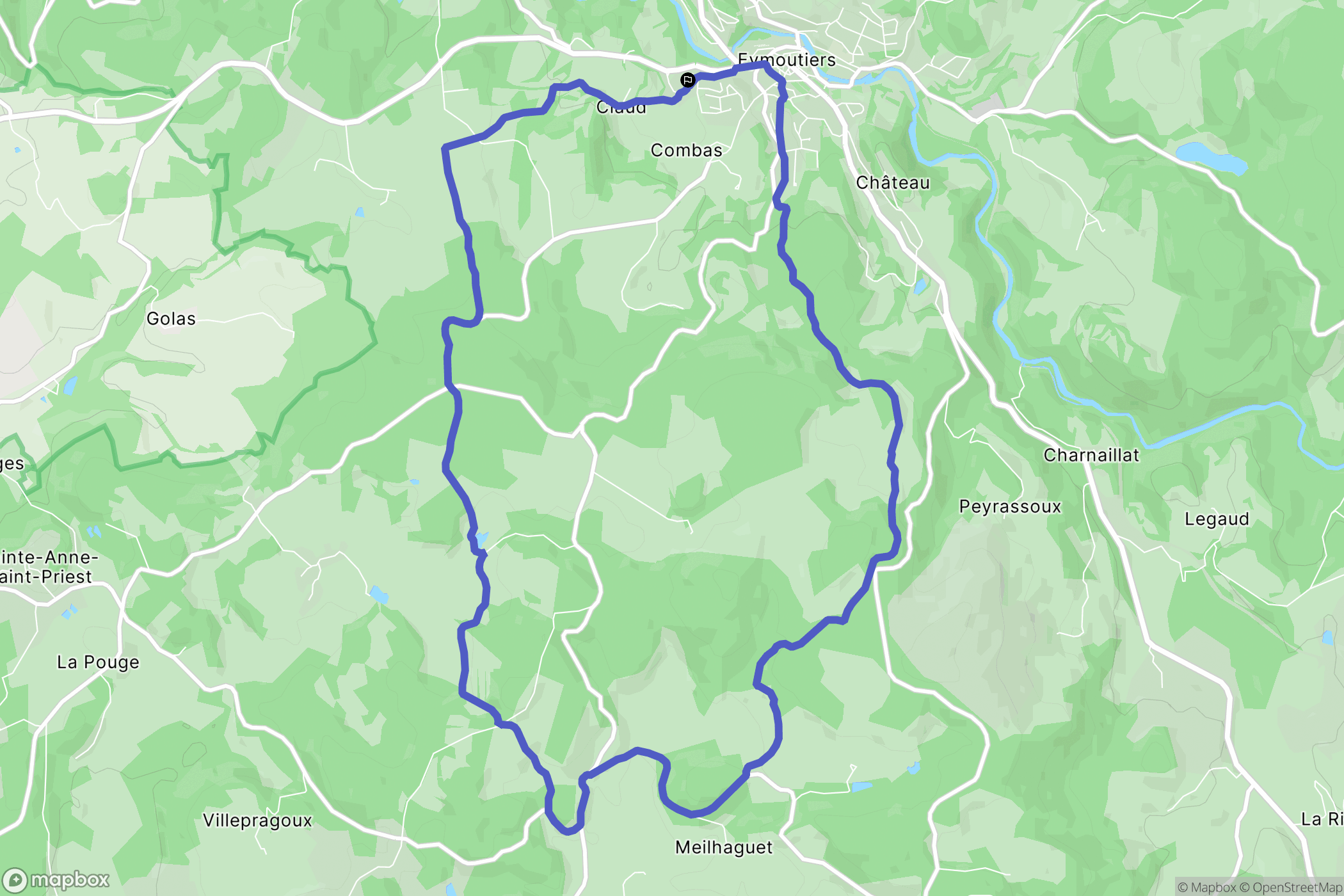Eymoutiers : carte du parcours de randonnée - France