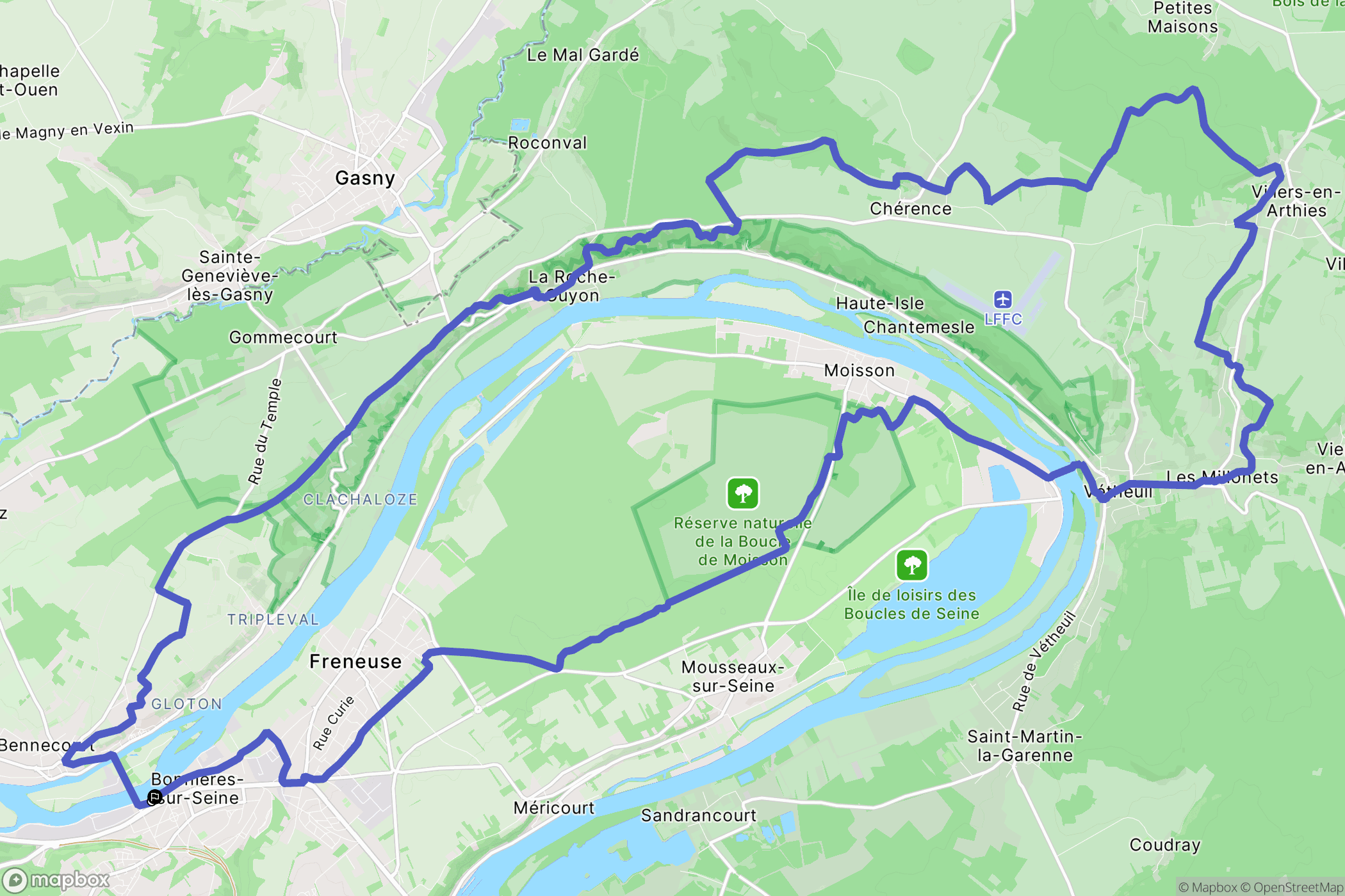Bonnières-sur-Seine : carte du parcours de randonnée - France