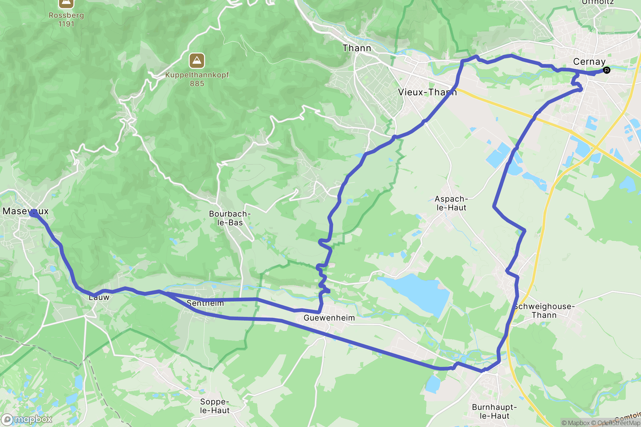 Cernay : carte du parcours de randonnée - France