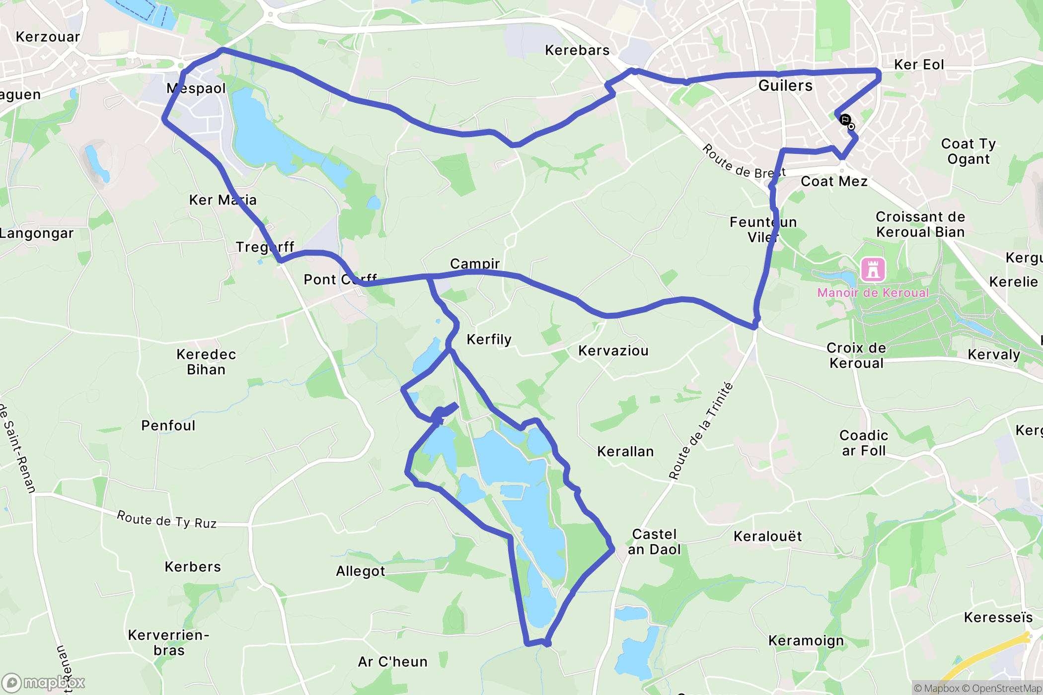 Guilers : carte du parcours de randonnée - France