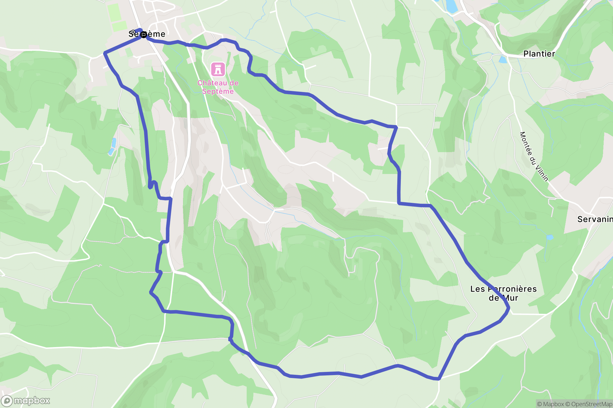 Septème : carte du parcours de randonnée - France