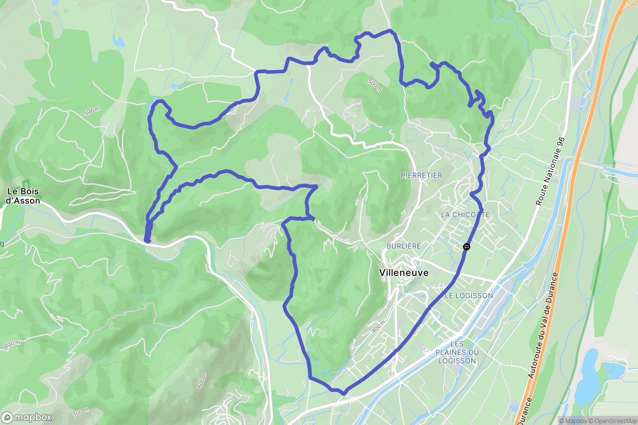 Villeneuve : carte du parcours de randonnée - France