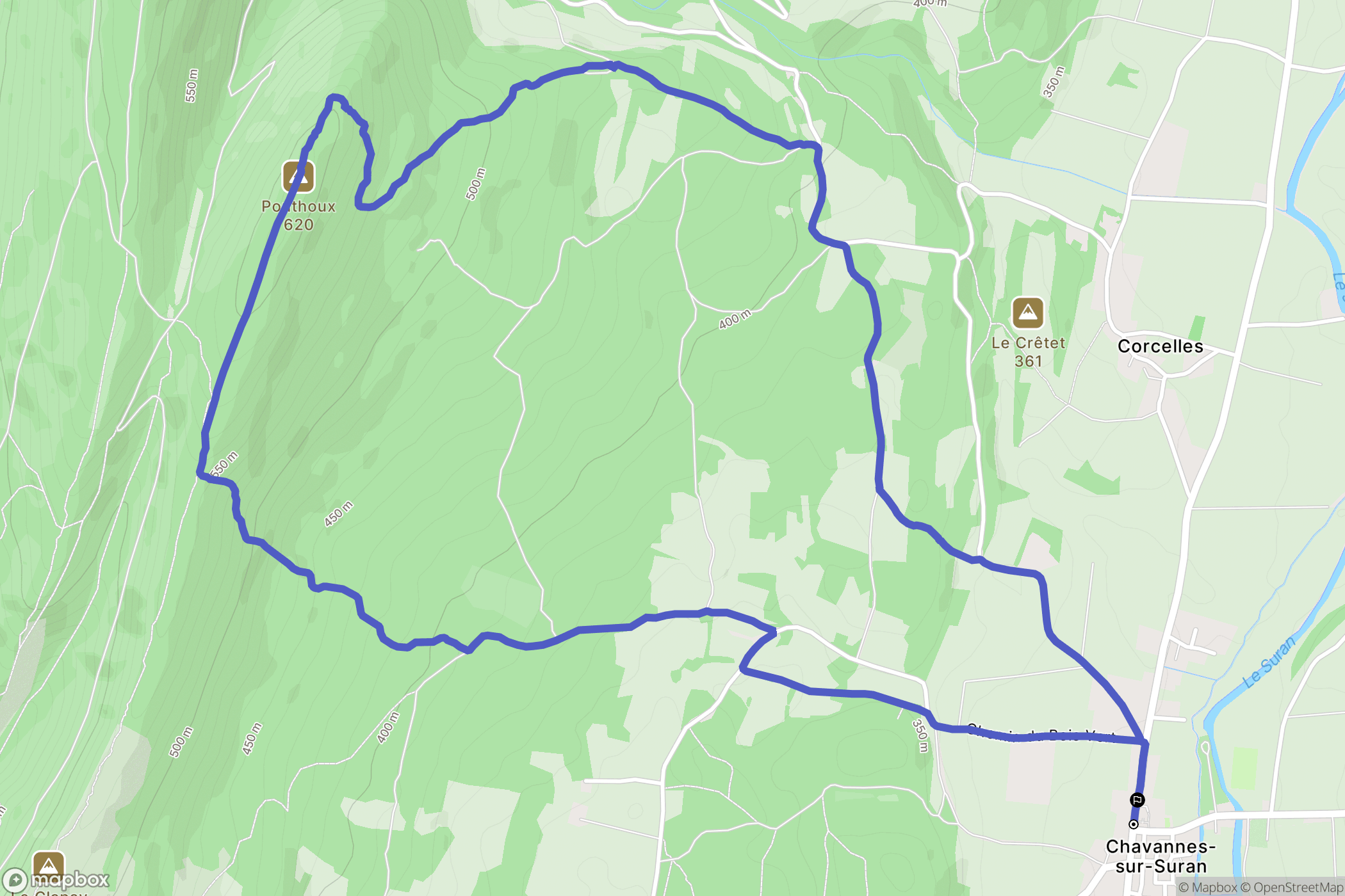 Nivigne et Suran : carte du parcours de randonnée - France