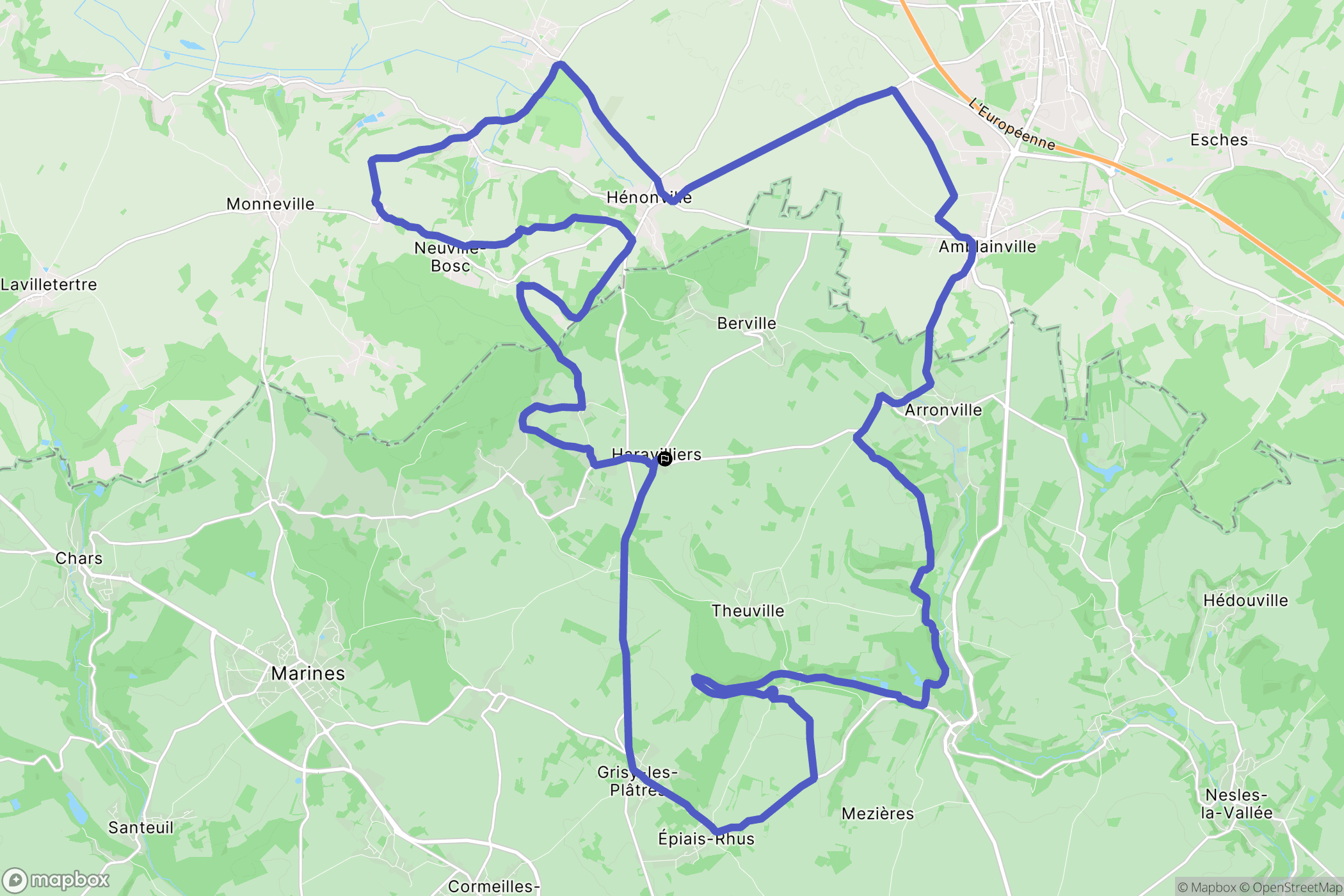 Haravilliers : carte du parcours de randonnée - France