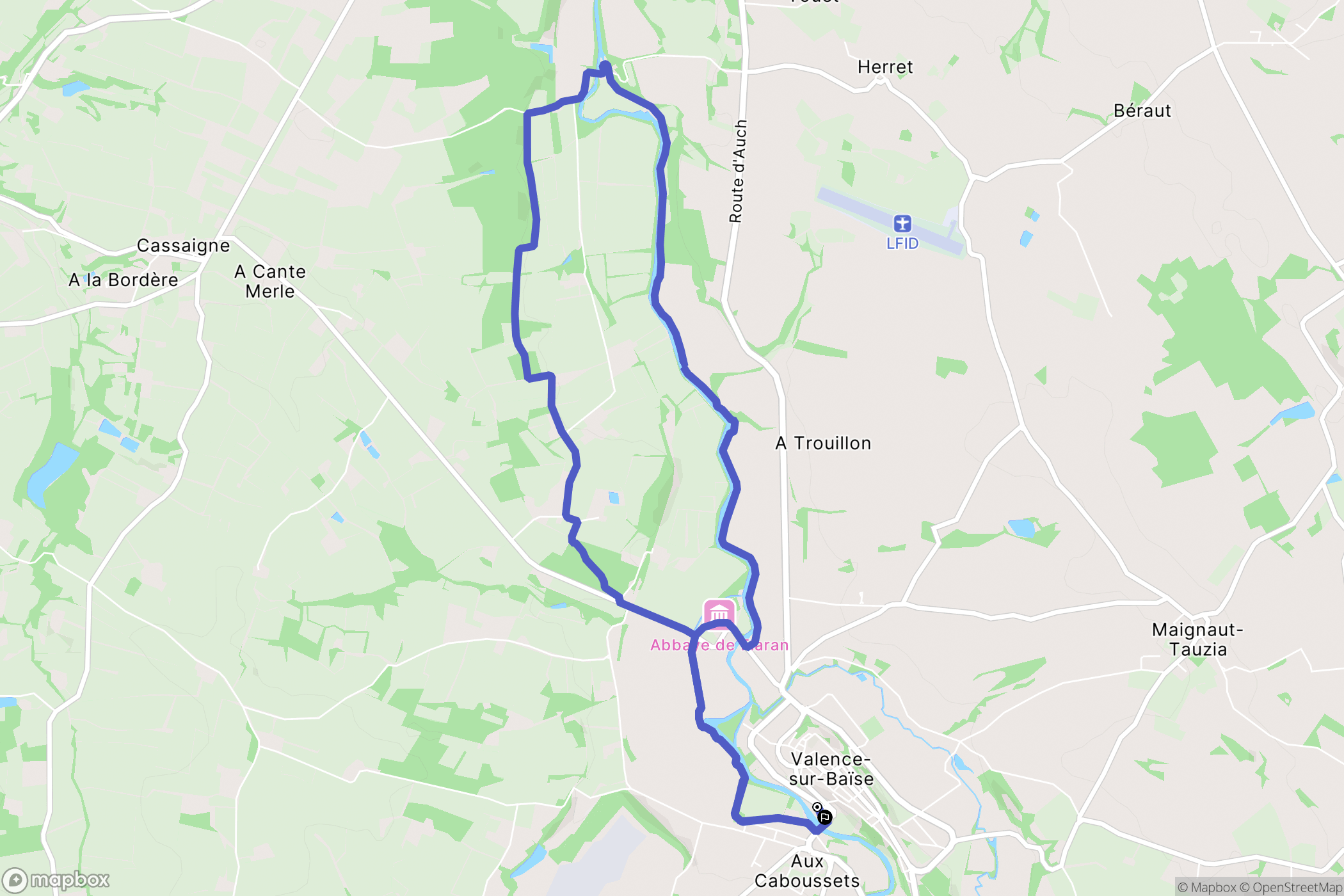Valence-sur-Baïse : carte du parcours de randonnée - France