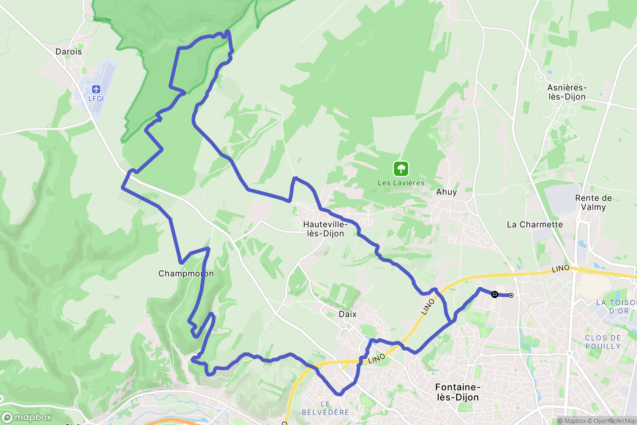 Fontaine-lès-Dijon : carte du parcours de randonnée - France