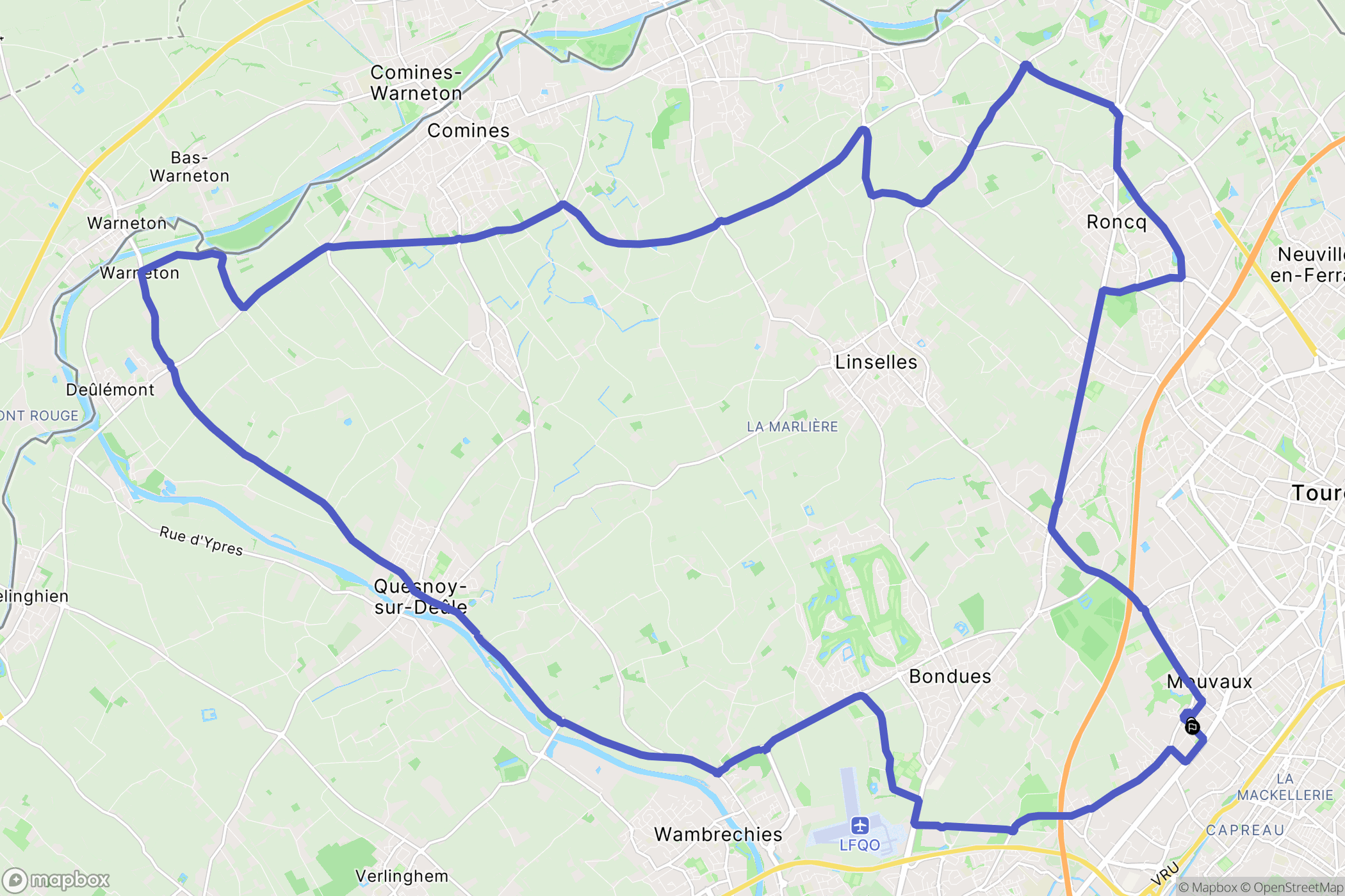 Mouvaux : carte du parcours de randonnée - France