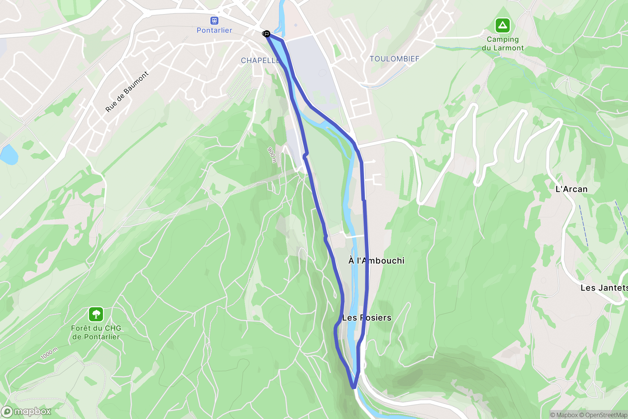 Pontarlier : carte du parcours de randonnée - France
