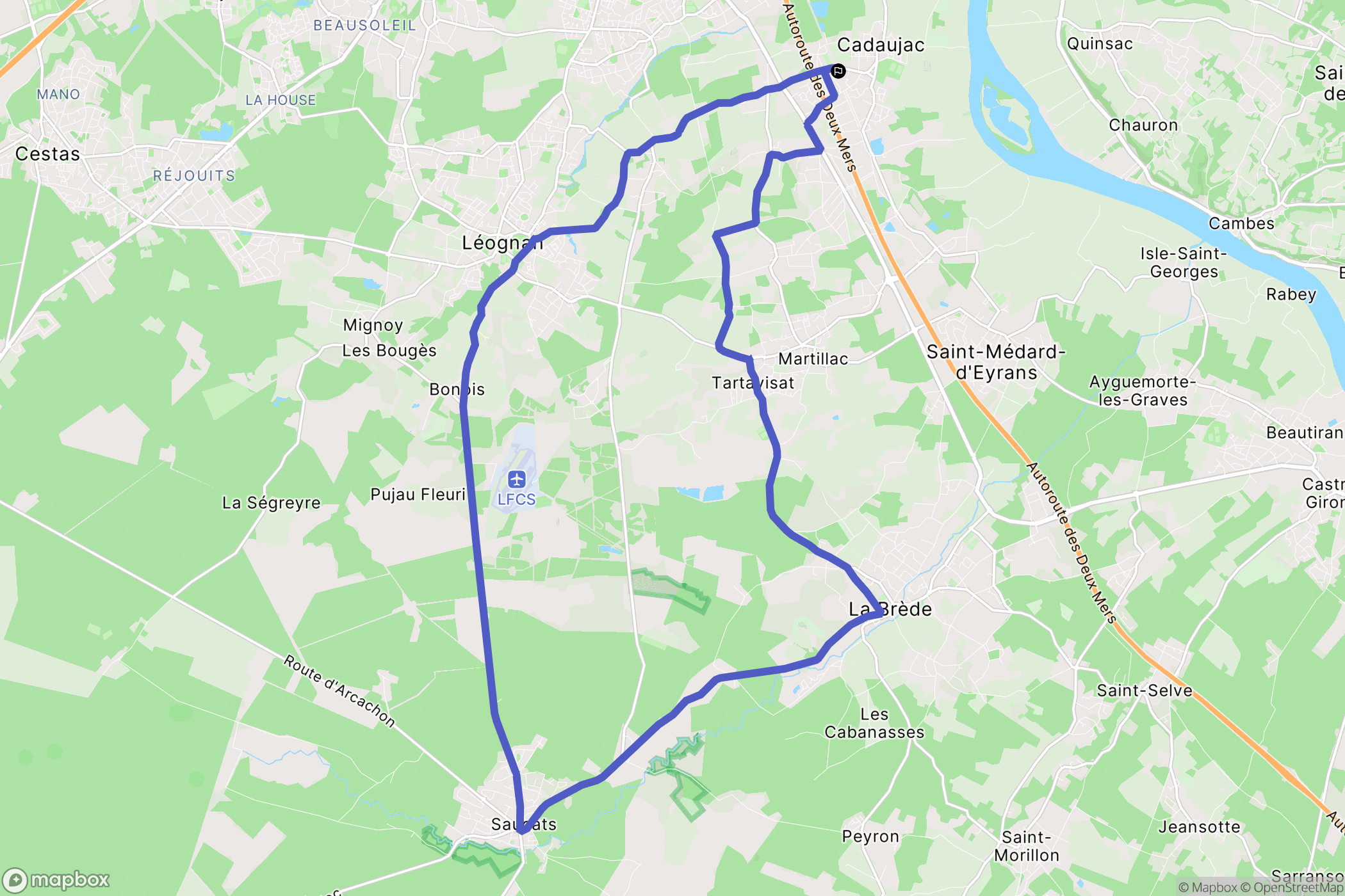 Cadaujac : carte du parcours de randonnée - France