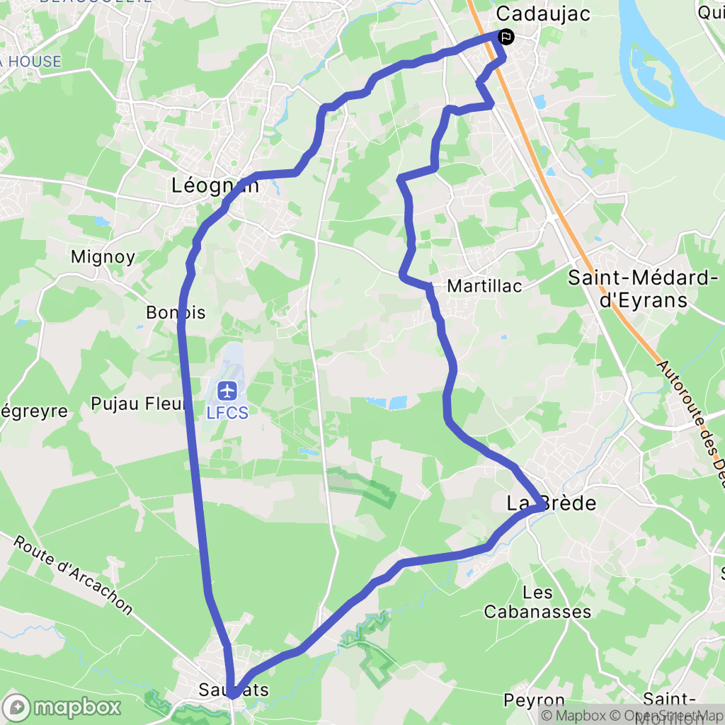 Cadaujac : carte du parcours de randonnée - France