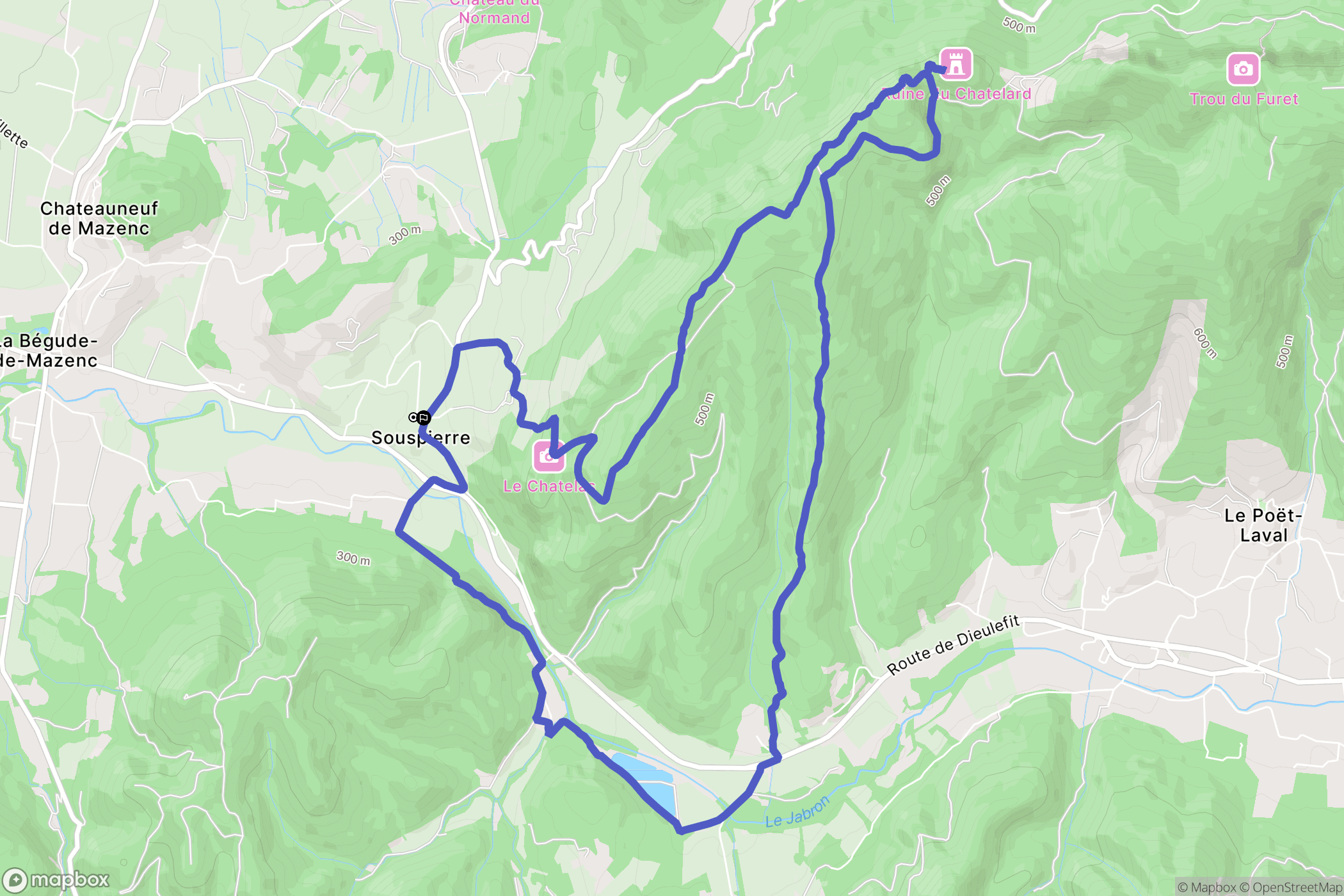 Souspierre : carte du parcours de randonnée - France