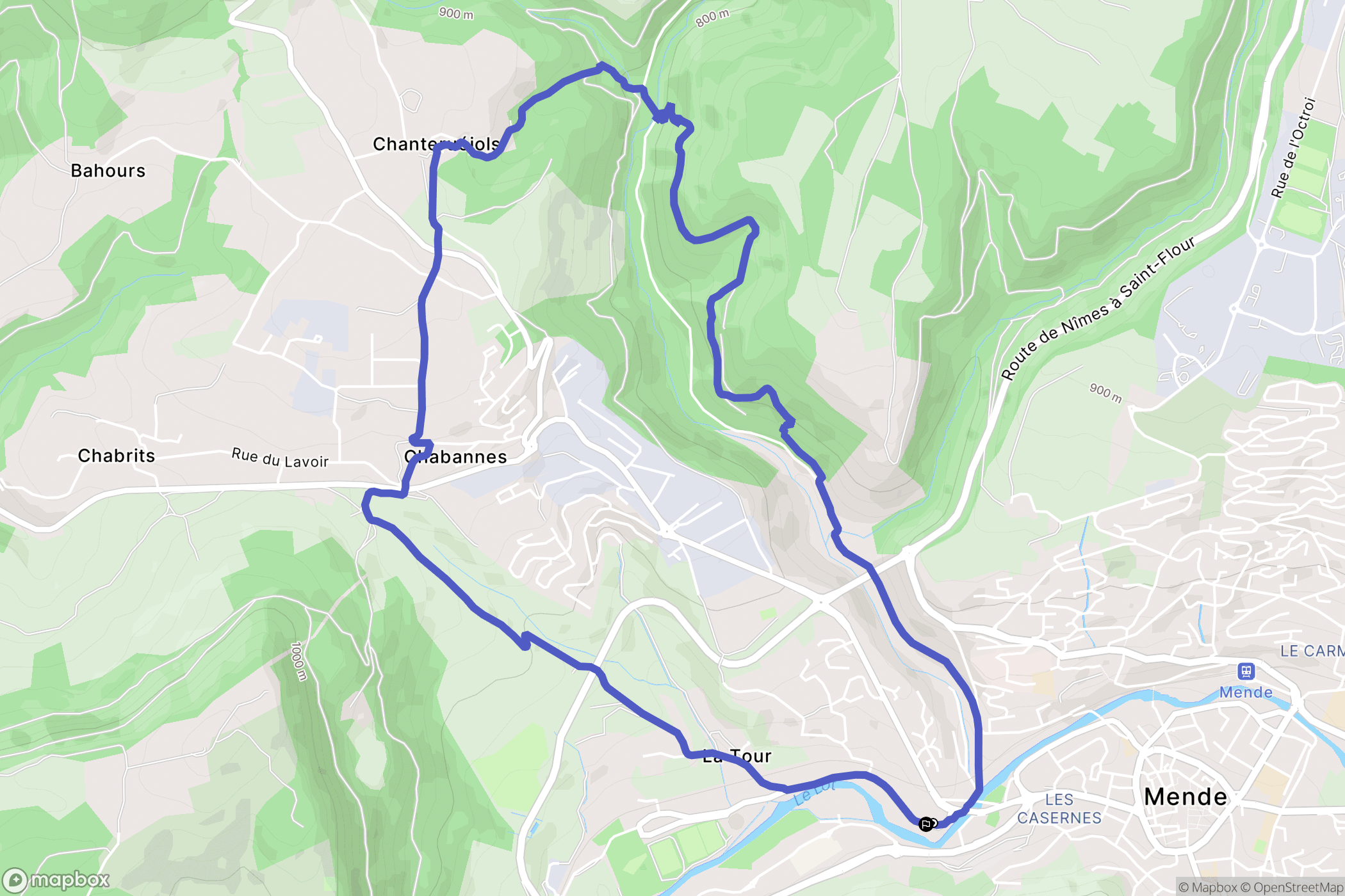 Mende : carte du parcours de randonnée - France