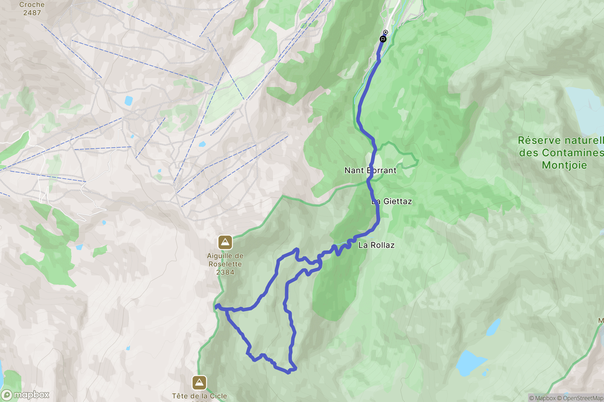 Les Contamines-Montjoie : carte du parcours de randonnée - France