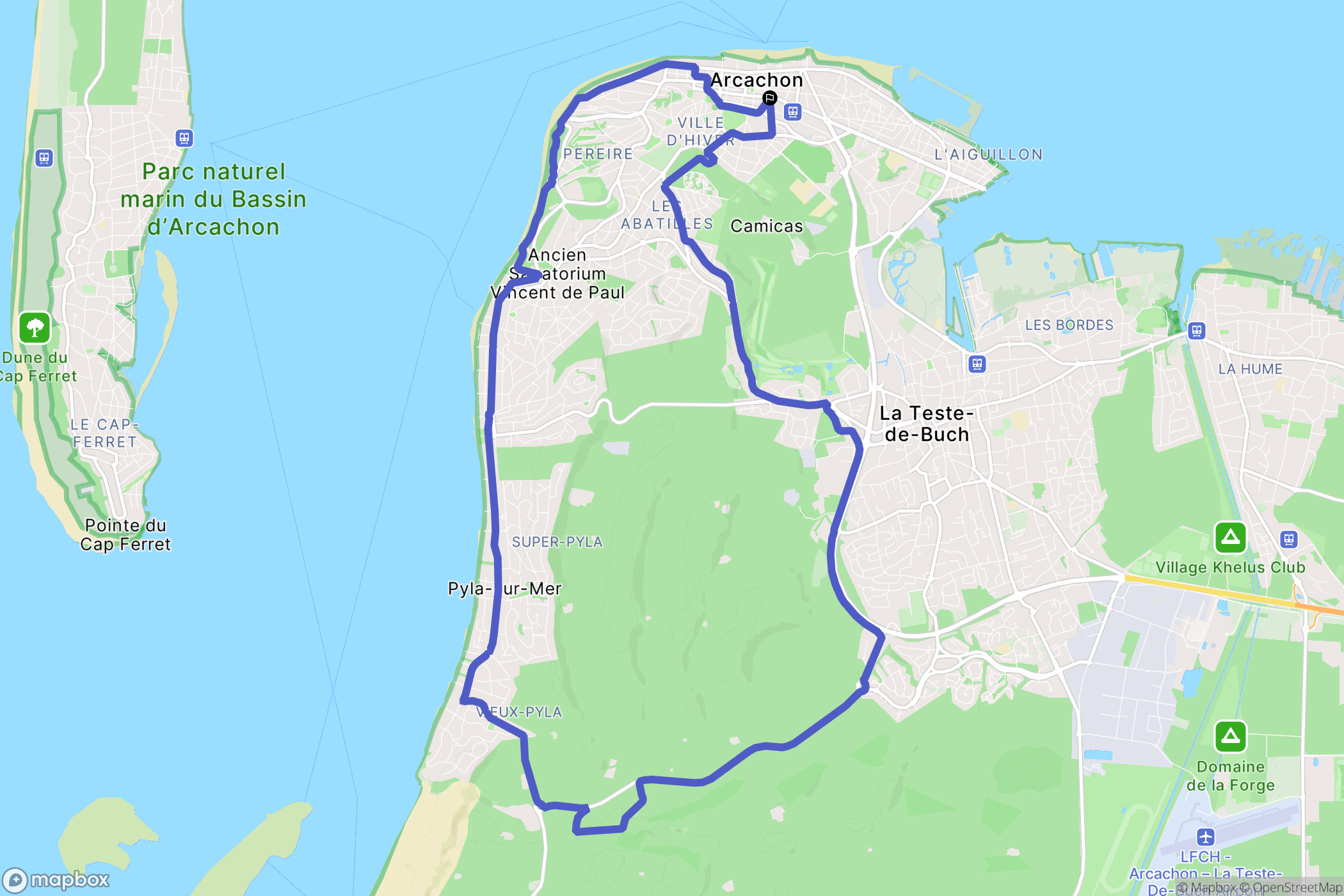 Arcachon : carte du parcours de randonnée - France