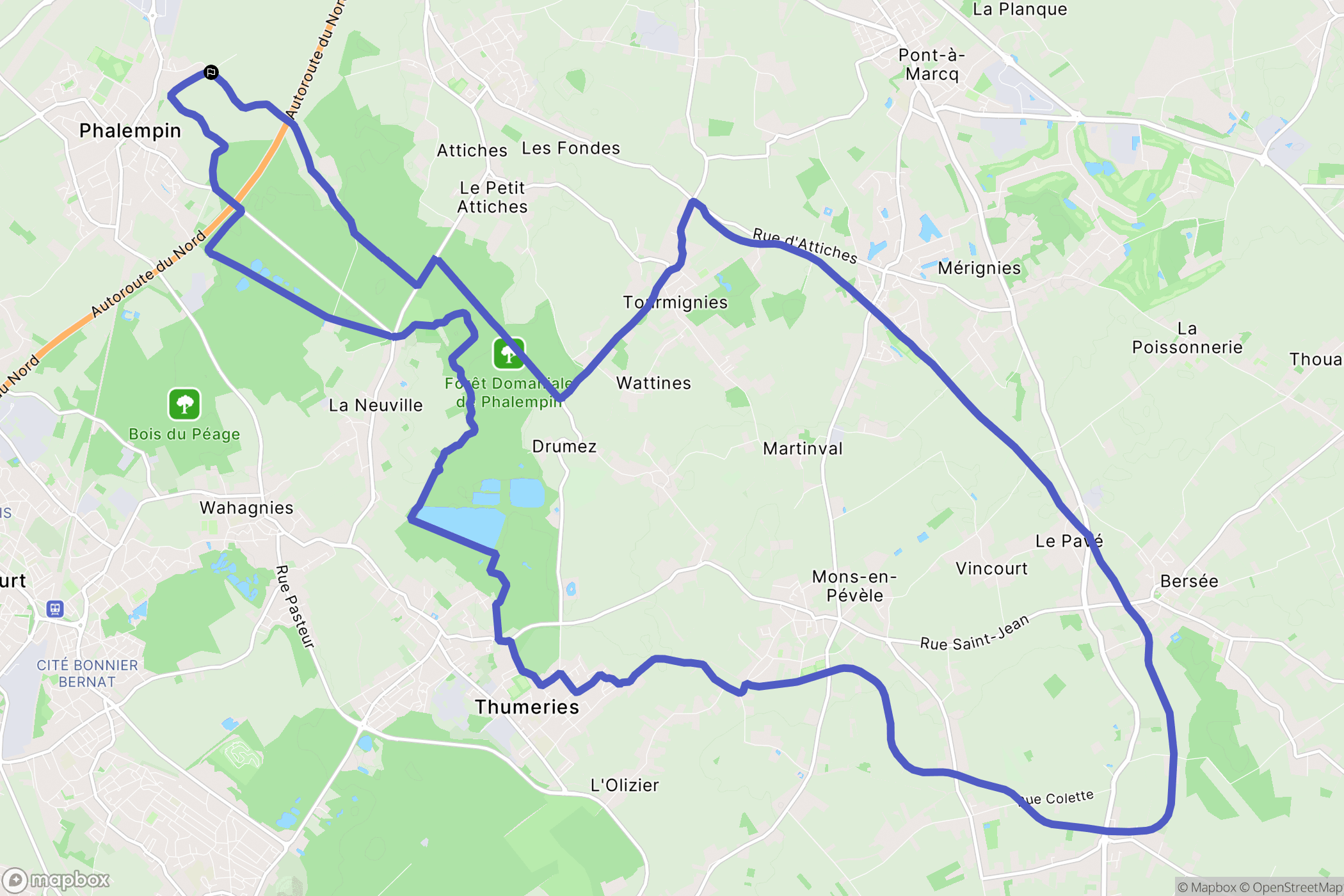 Phalempin : carte du parcours de randonnée - France