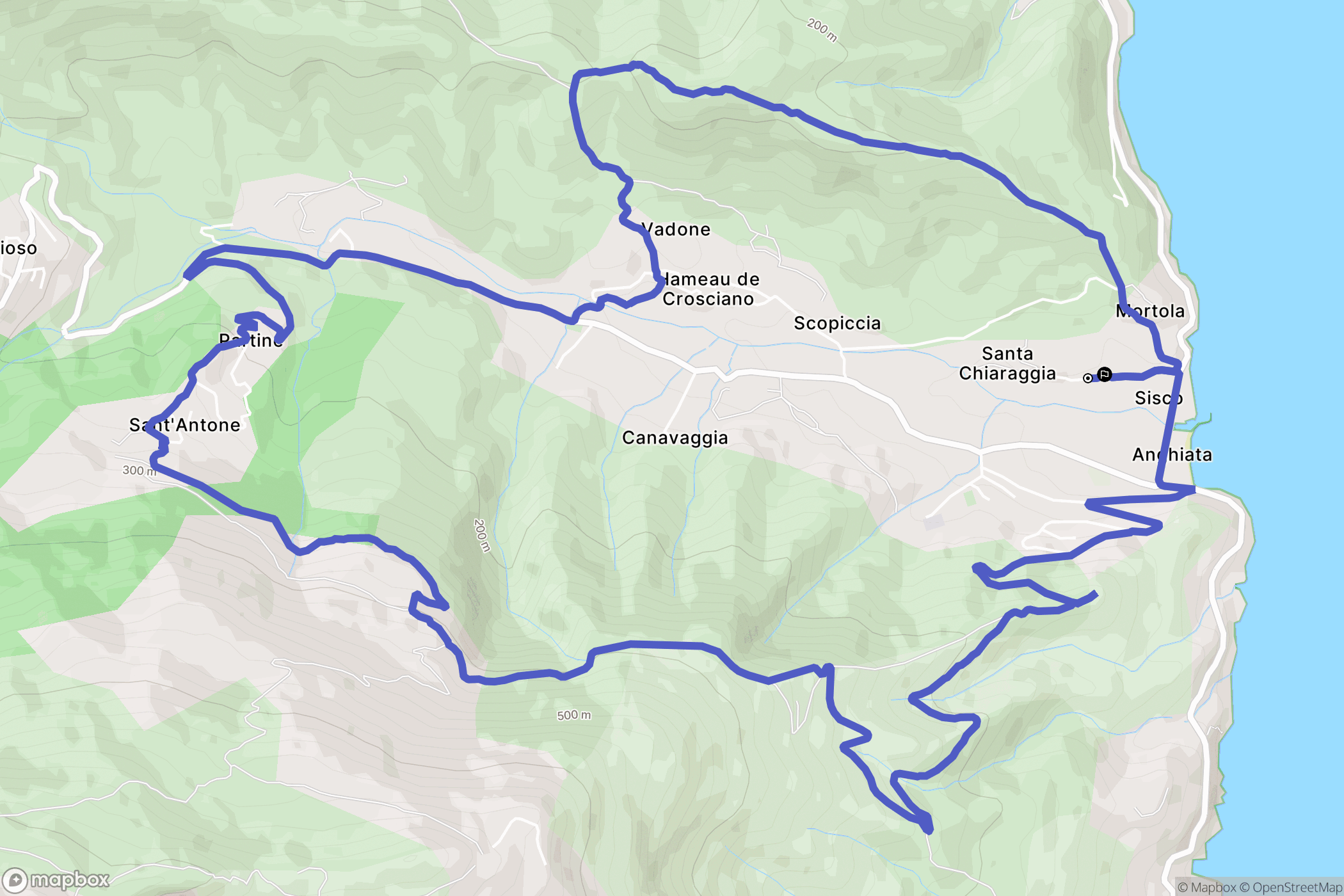 Sisco : carte du parcours de randonnée - France
