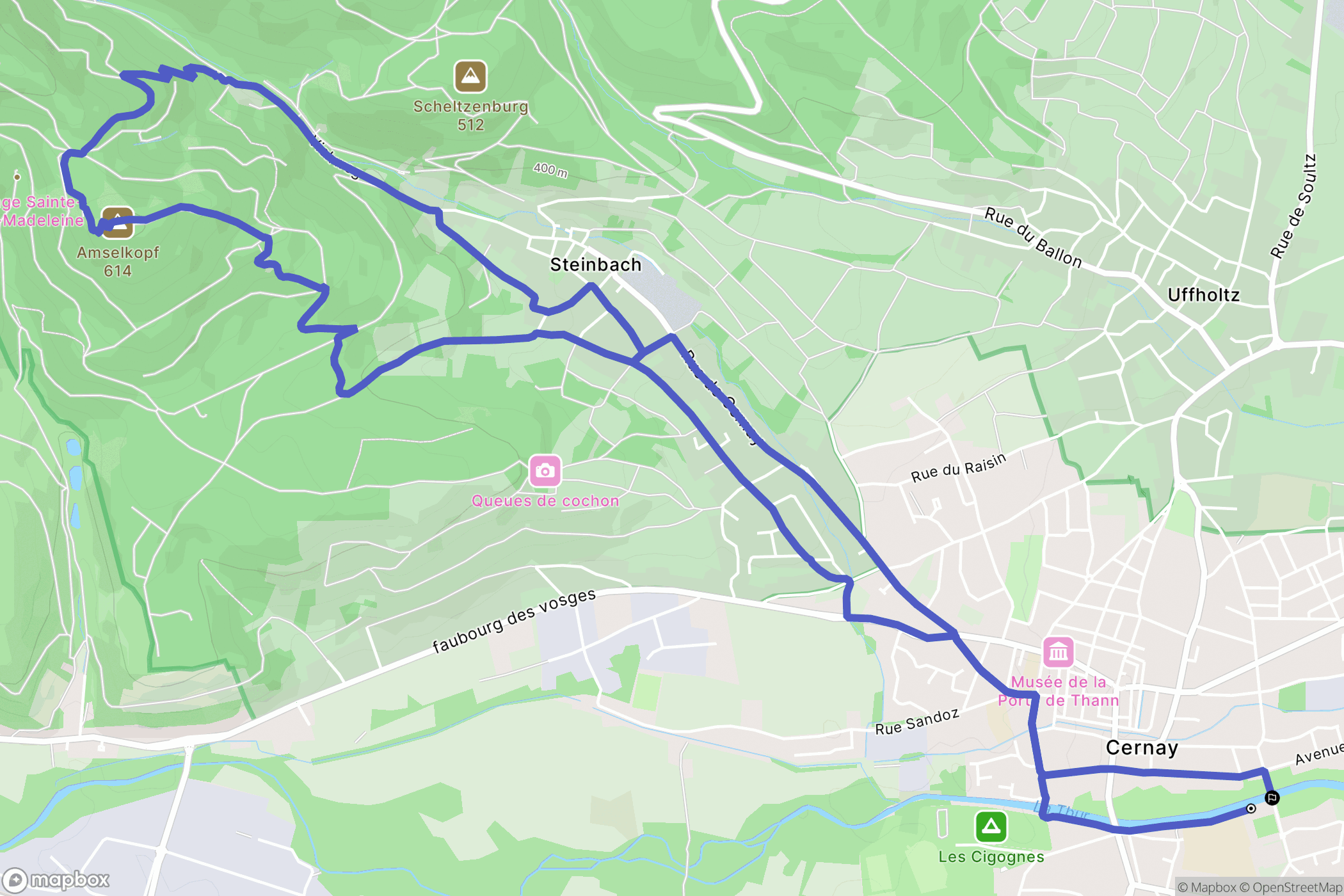 Cernay : carte du parcours de randonnée - France