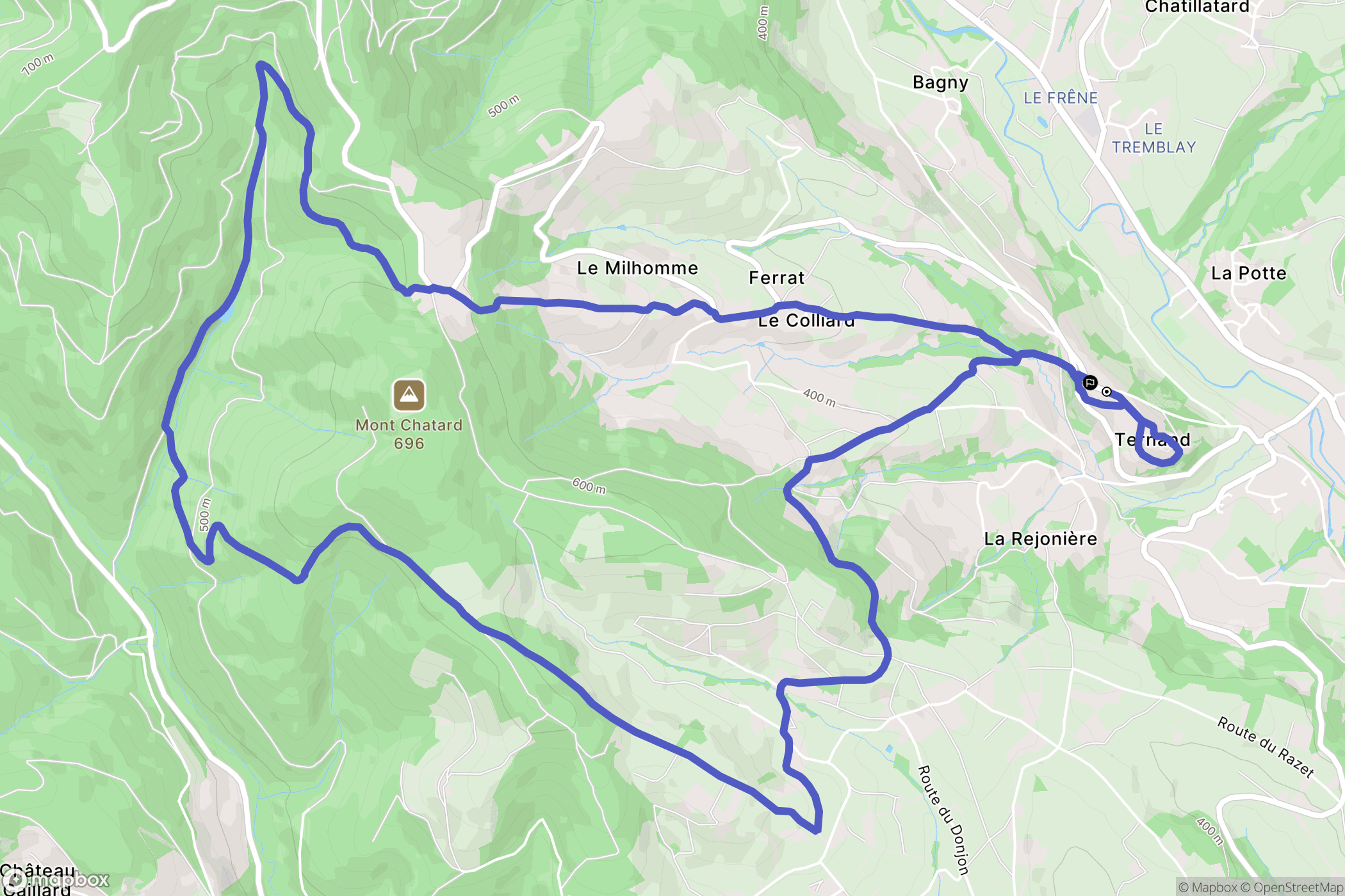 Ternand : carte du parcours de randonnée - France