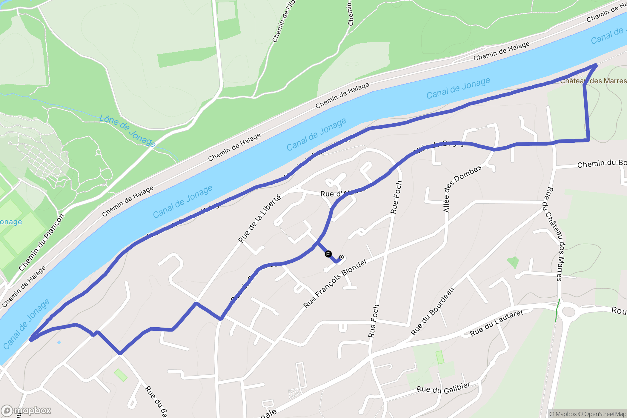 Jonage : carte du parcours de randonnée - France