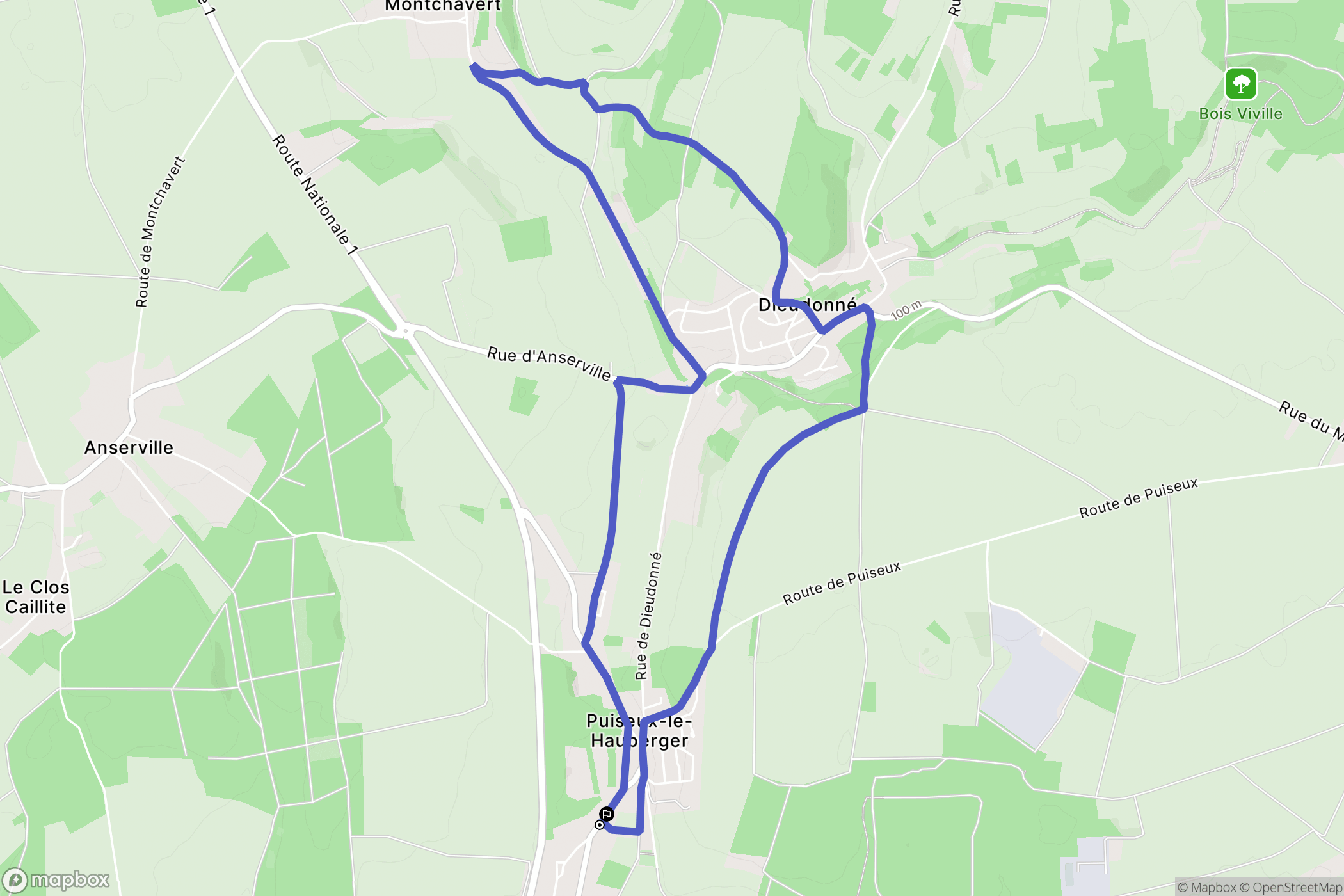 Puiseux-le-Hauberger : carte du parcours de randonnée - France