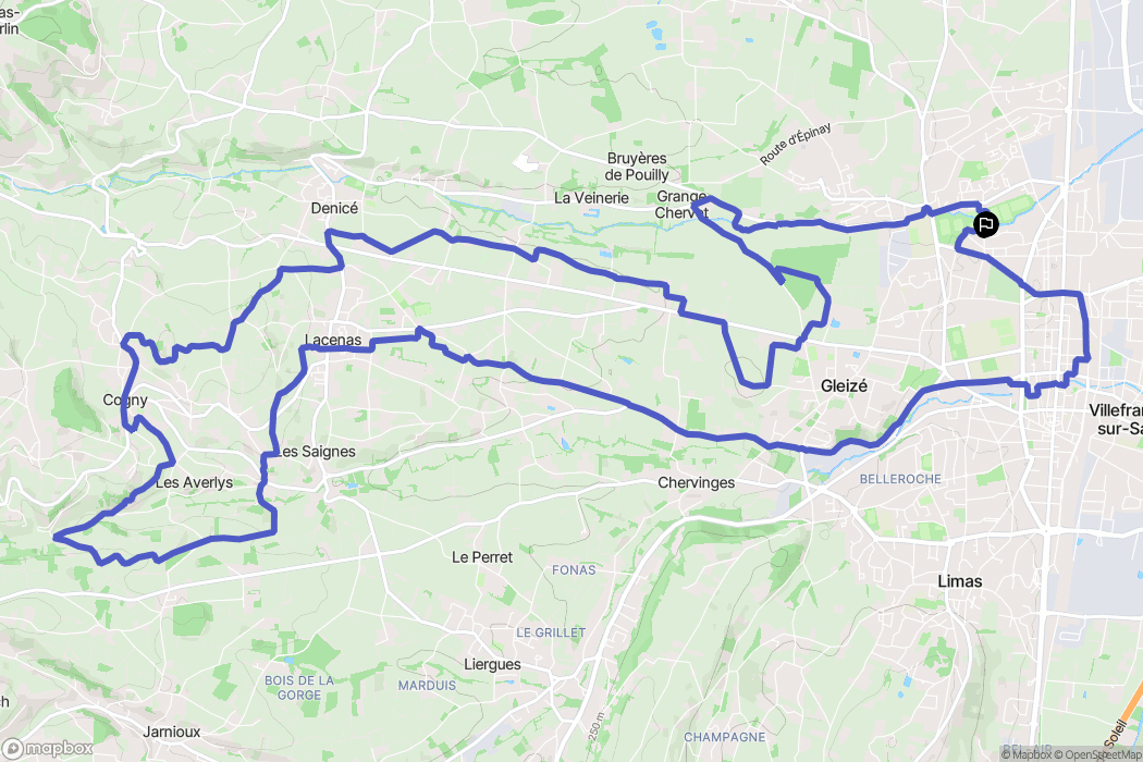 Villefranche-sur-Saône : carte du parcours de randonnée - France