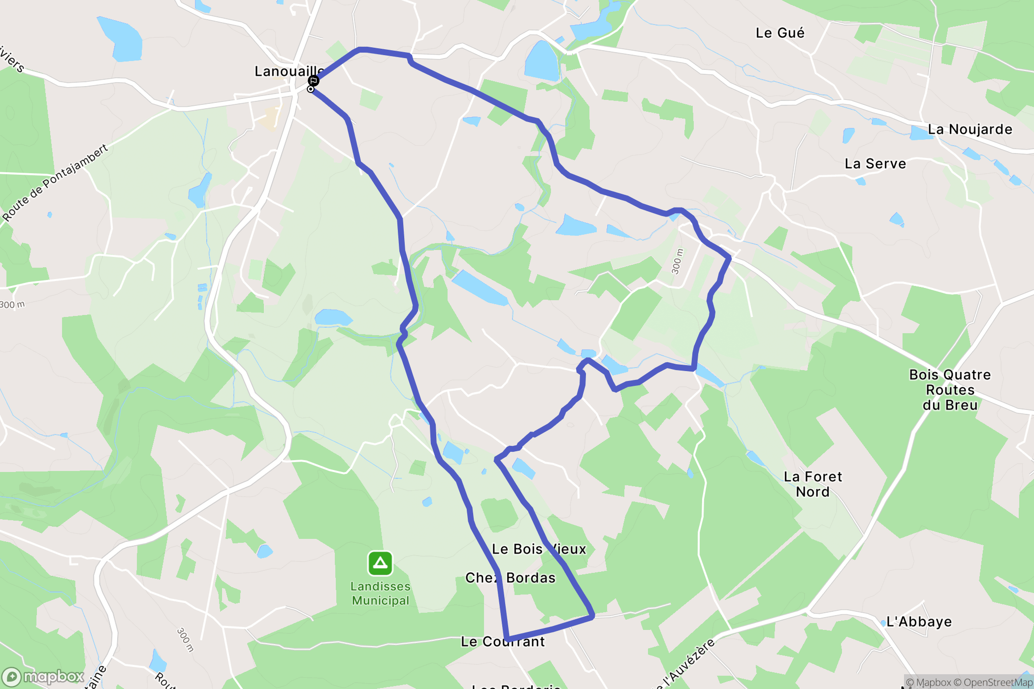 Lanouaille : carte du parcours de randonnée - France