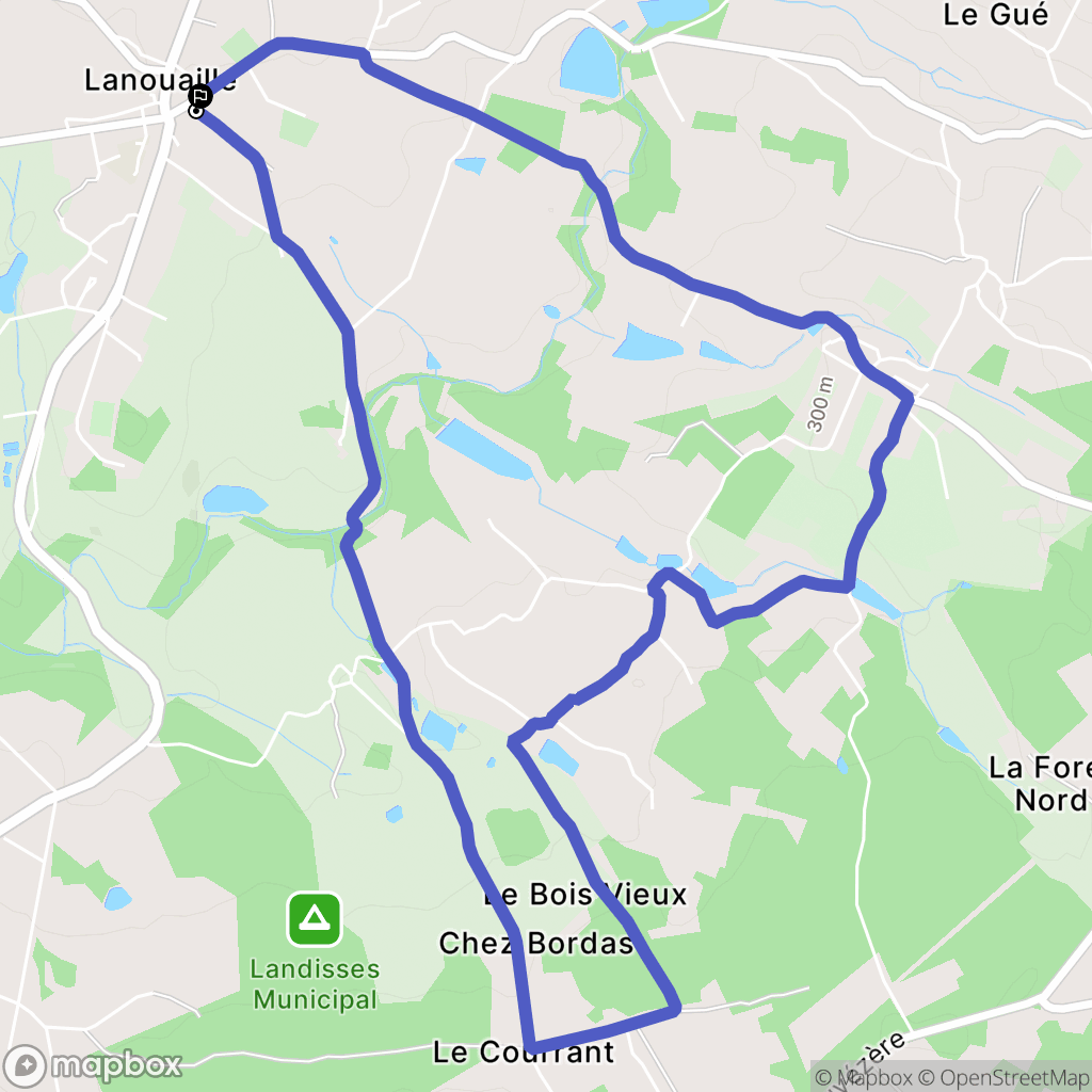 Lanouaille : carte du parcours de randonnée - France