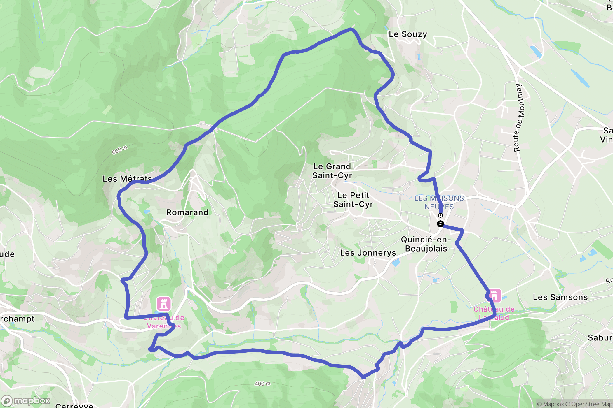 Quincié-en-Beaujolais : carte du parcours de randonnée - France