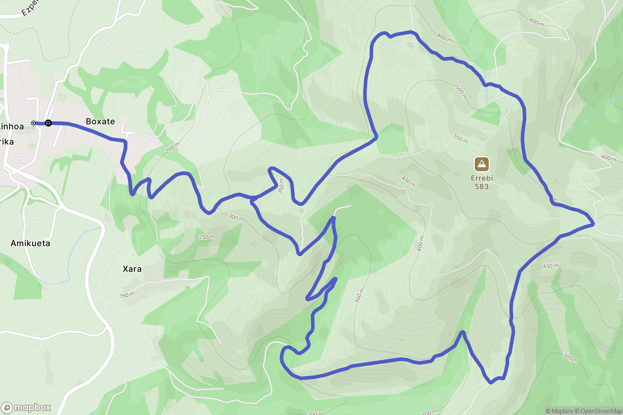 Ainhoa : carte du parcours de randonnée - France