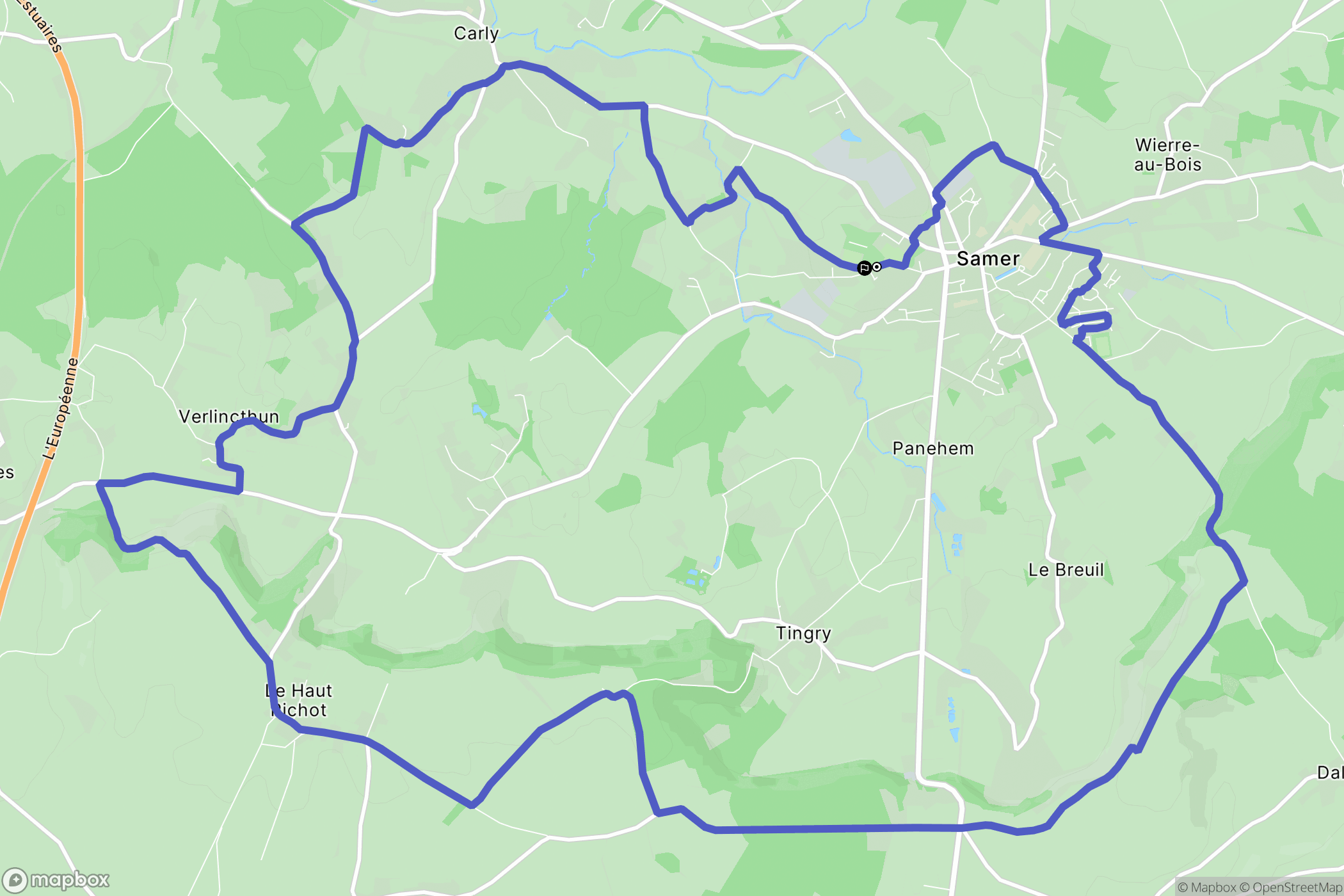Samer : carte du parcours de randonnée - France