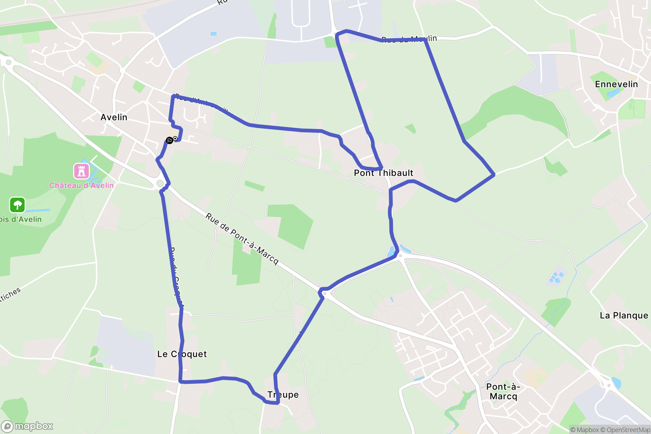Avelin : carte du parcours de randonnée - France