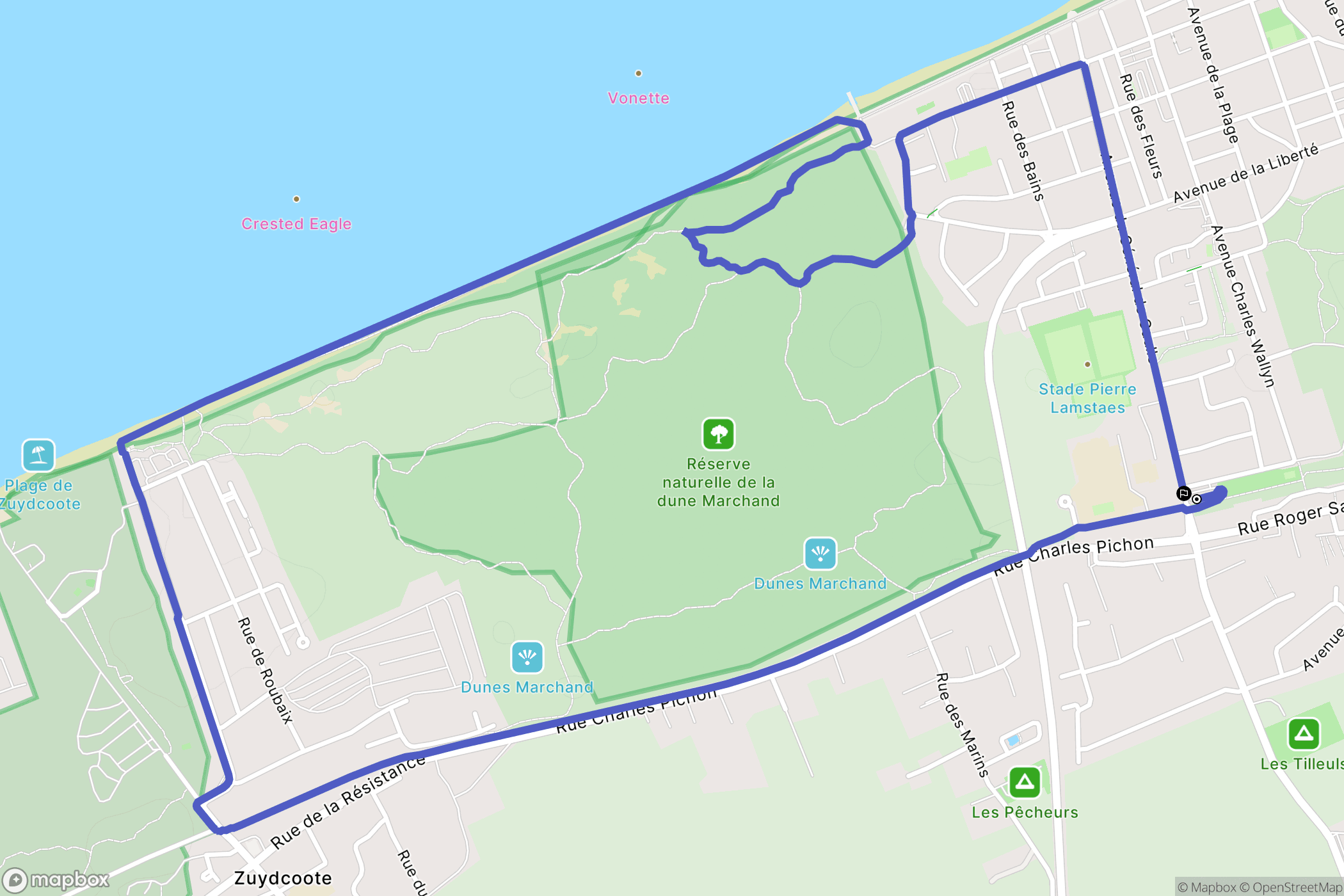 Bray-Dunes : carte du parcours de randonnée - France