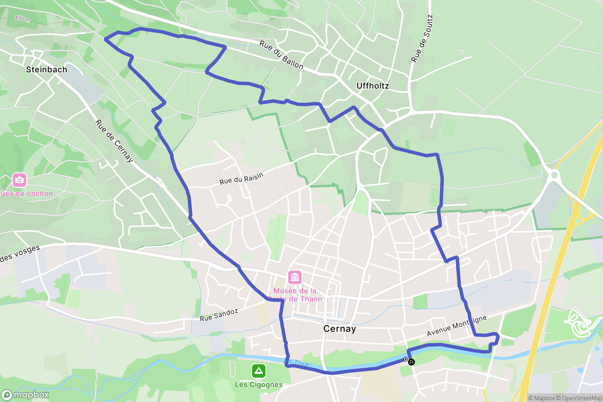 Cernay : carte du parcours de randonnée - France