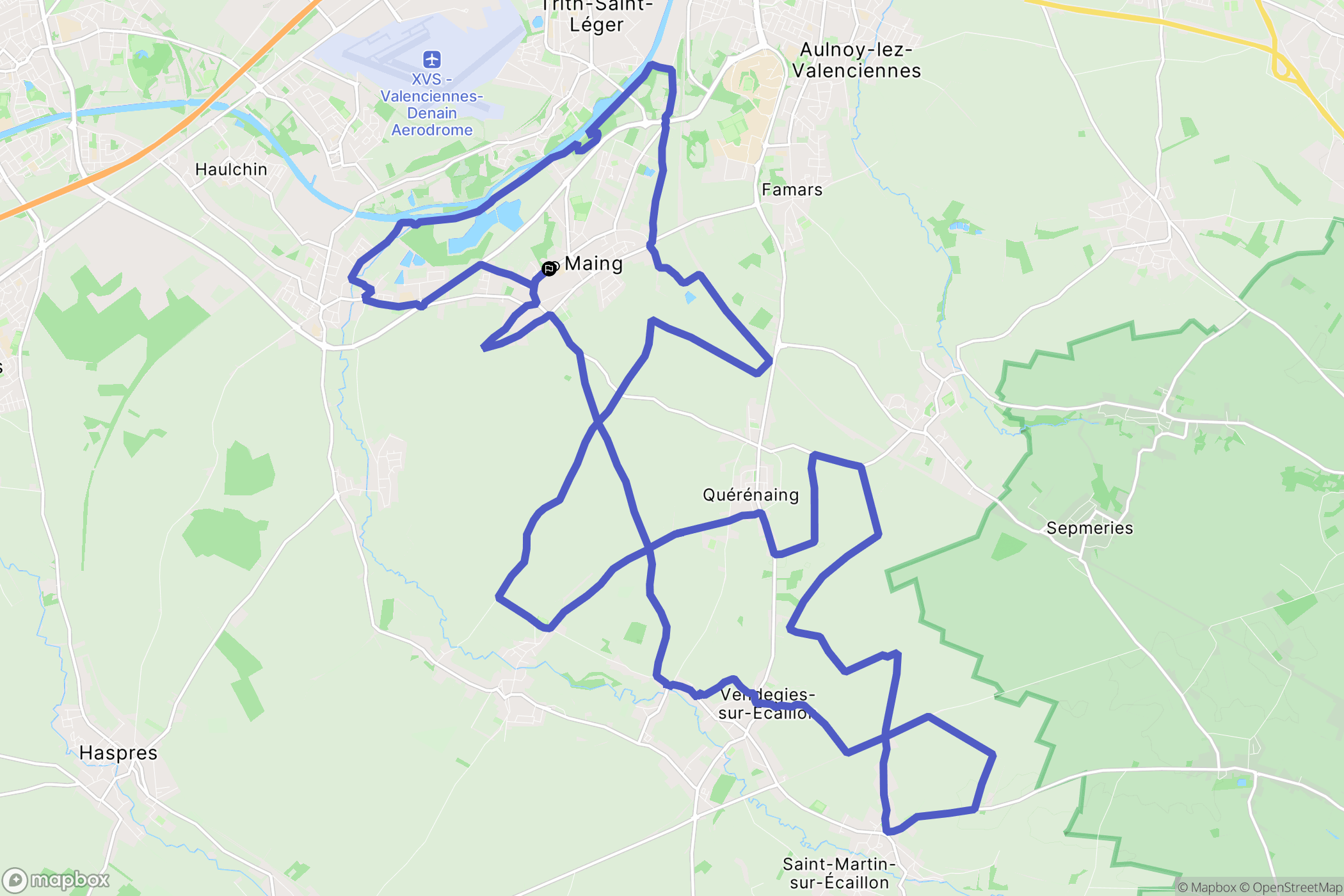 Maing : carte du parcours de randonnée - France