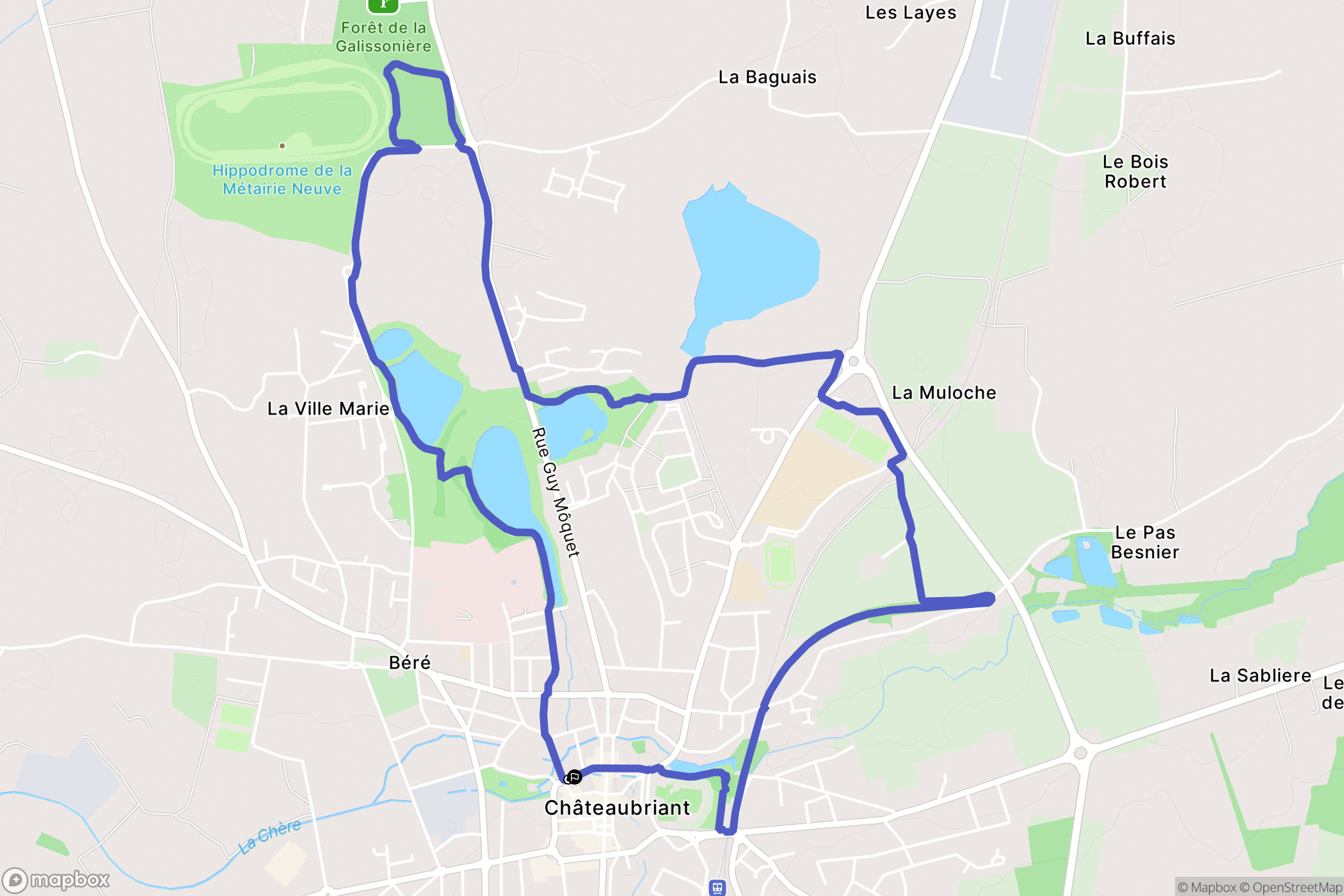 Châteaubriant : carte du parcours de randonnée - France