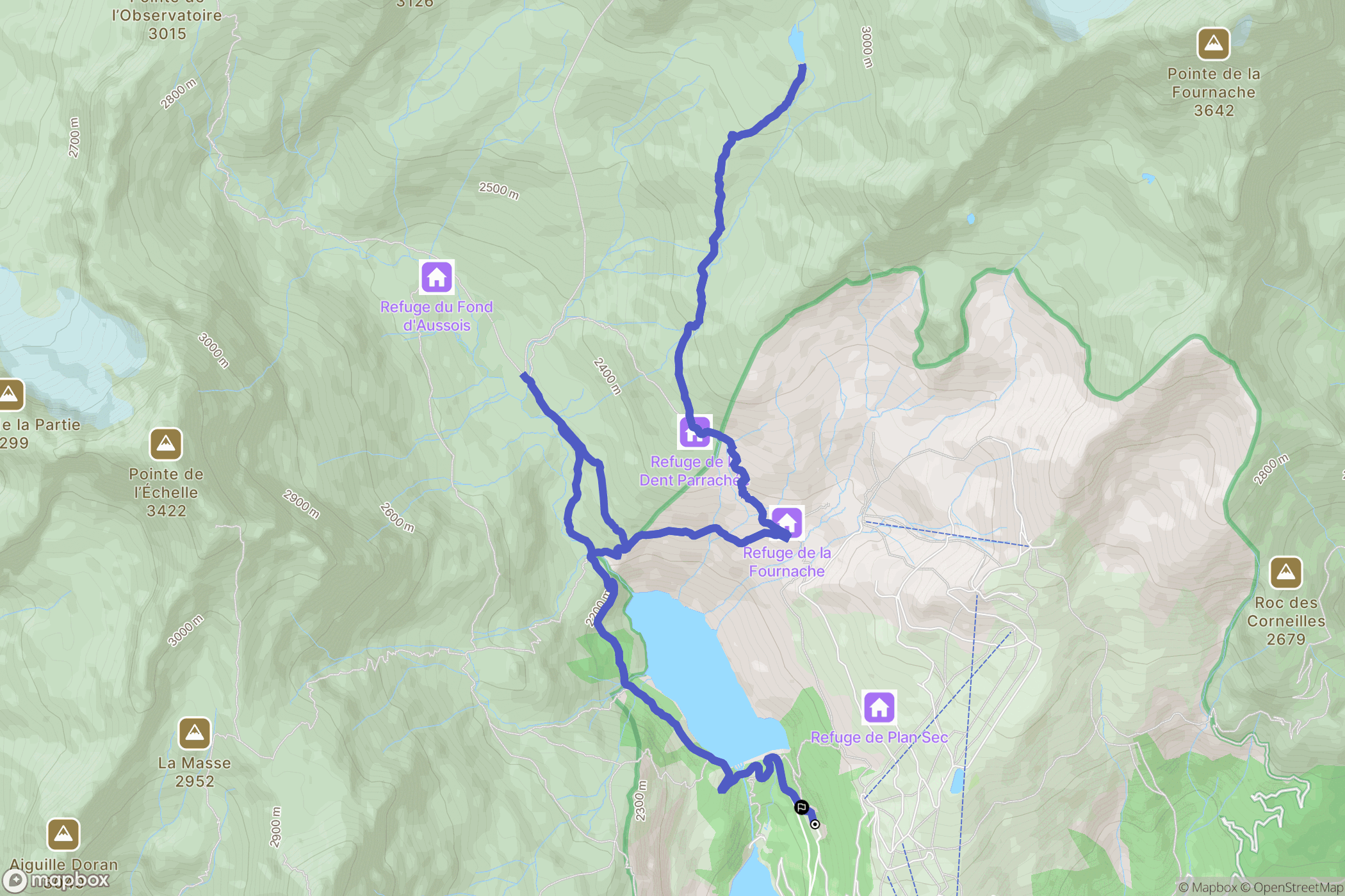 Aussois : carte du parcours de randonnée - France