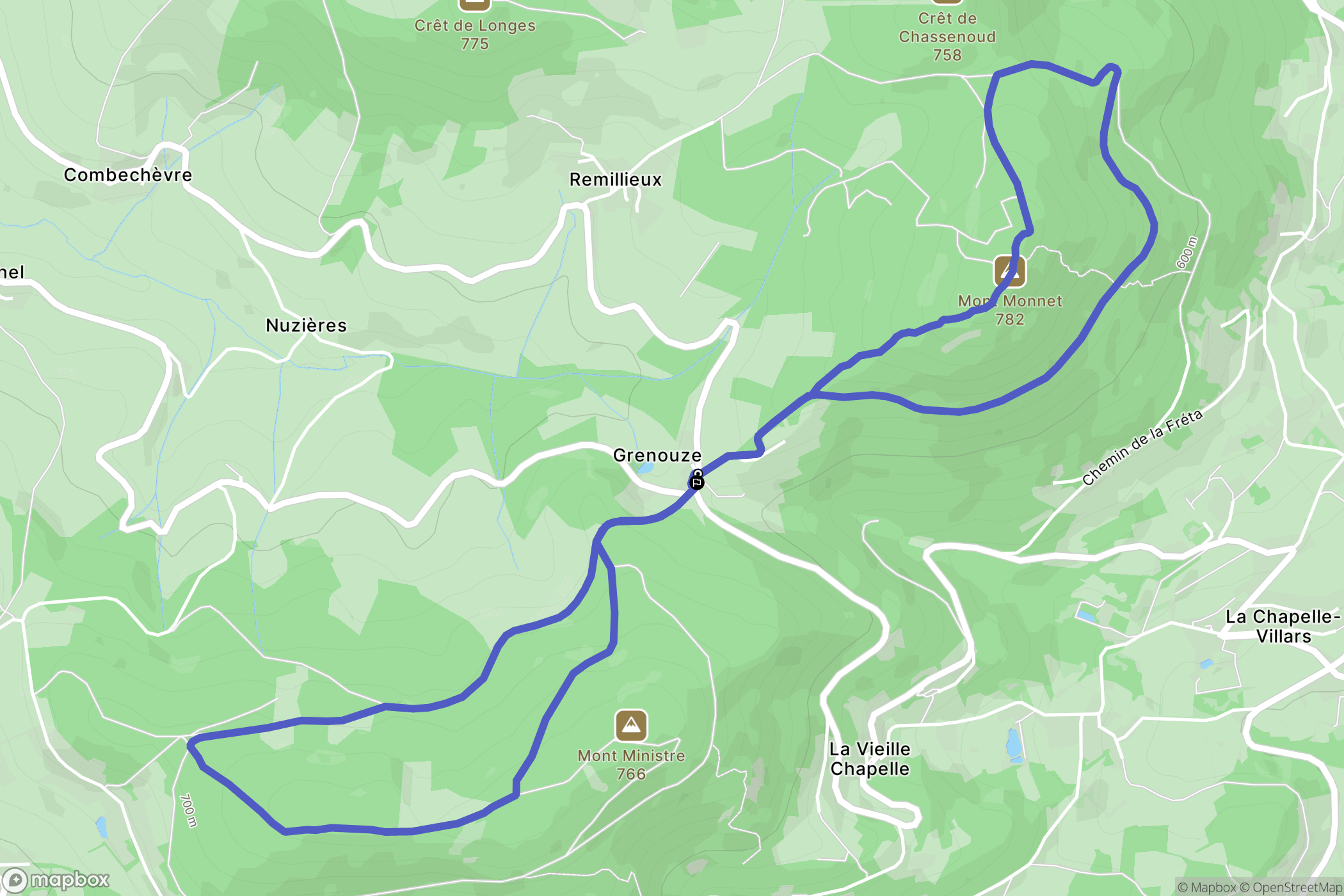 La Chapelle-Villars : carte du parcours de randonnée - France