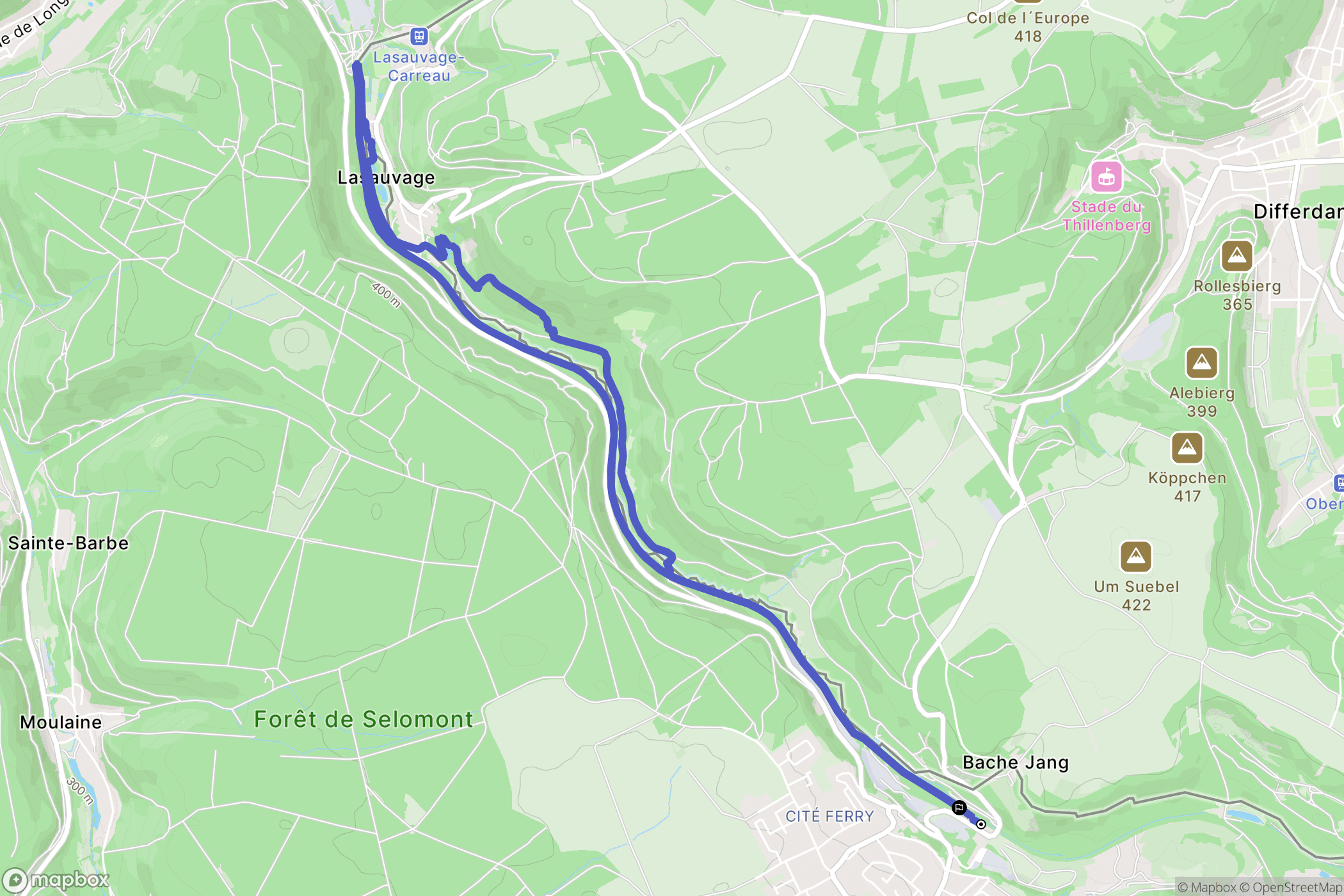 Hussigny-Godbrange : carte du parcours de randonnée - France