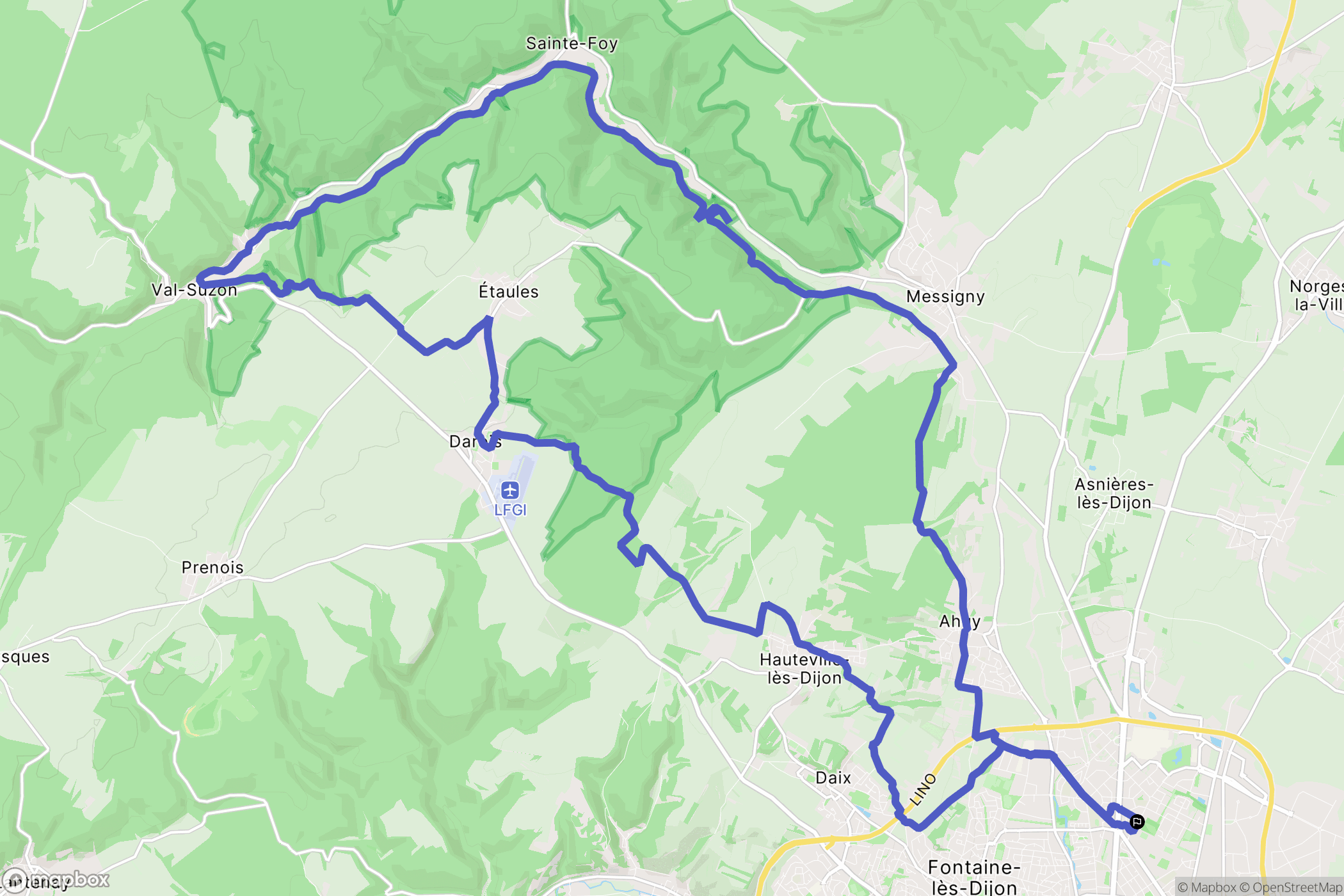 Dijon : carte du parcours de randonnée - France