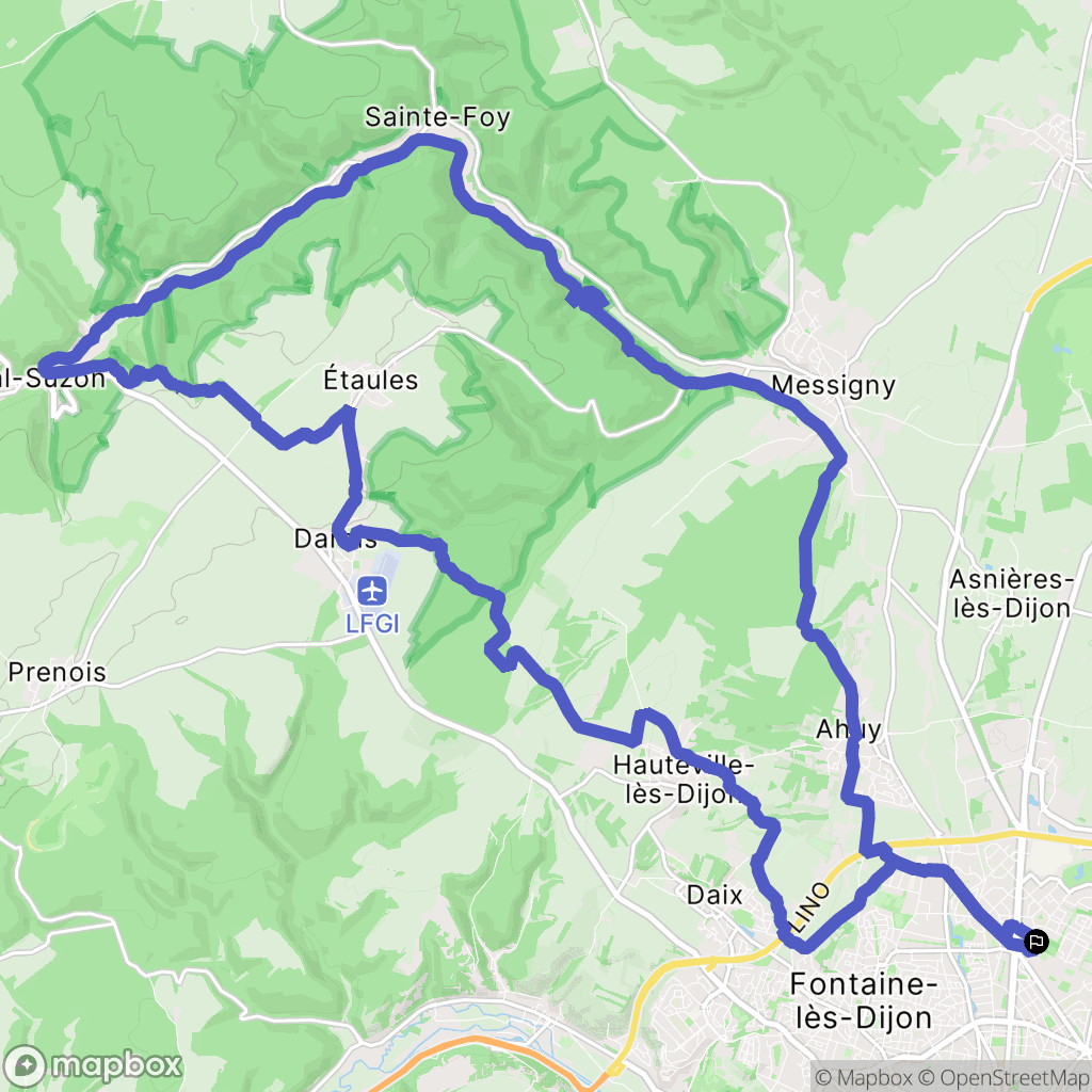 Dijon : carte du parcours de randonnée - France