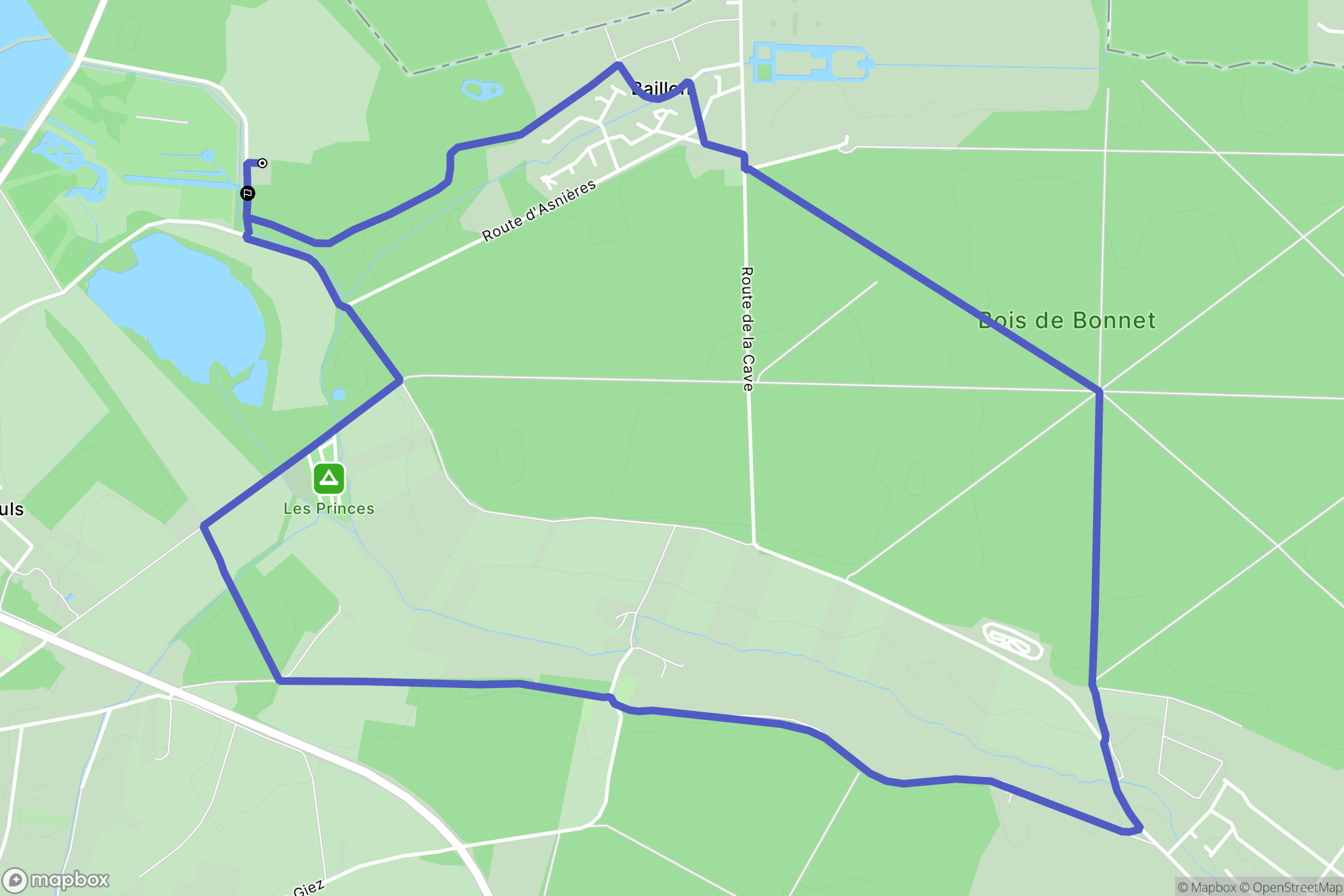 Asnières-sur-Oise : carte du parcours de randonnée - France